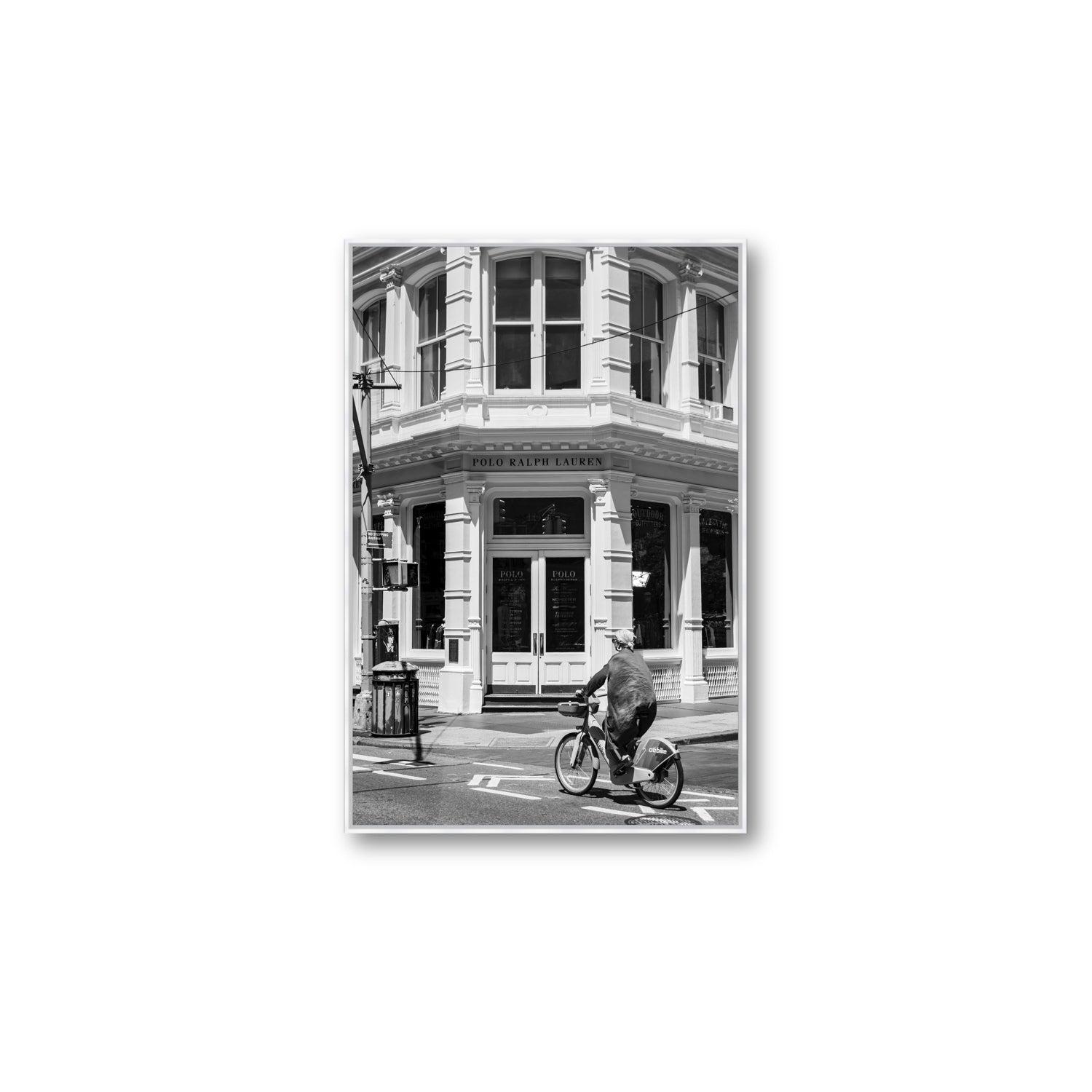 Downtown Rider New York NYC Black & White wall art Large fine art canvas in white float frame