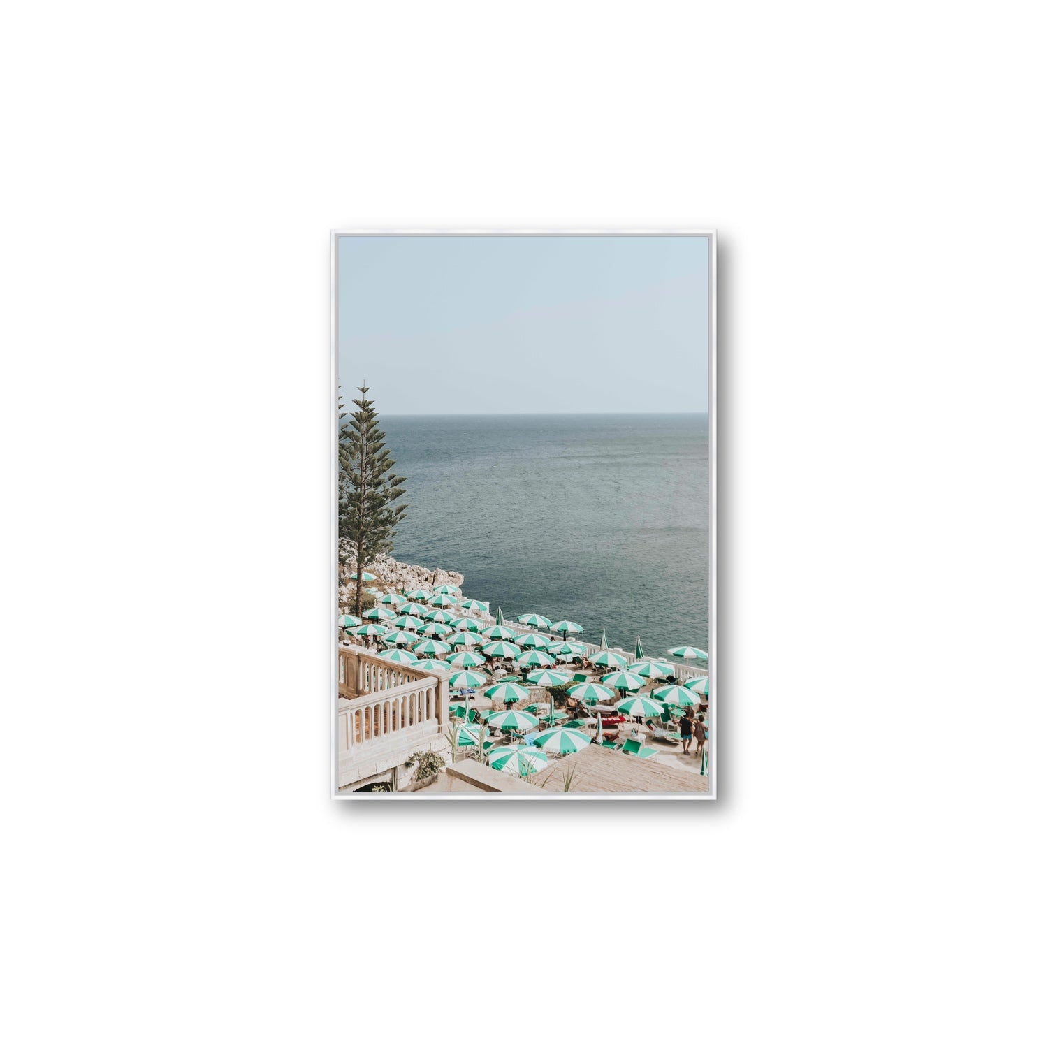 Sun-drenched Stripes Puglia beach coastal wall art Large fine art canvas in white float frame