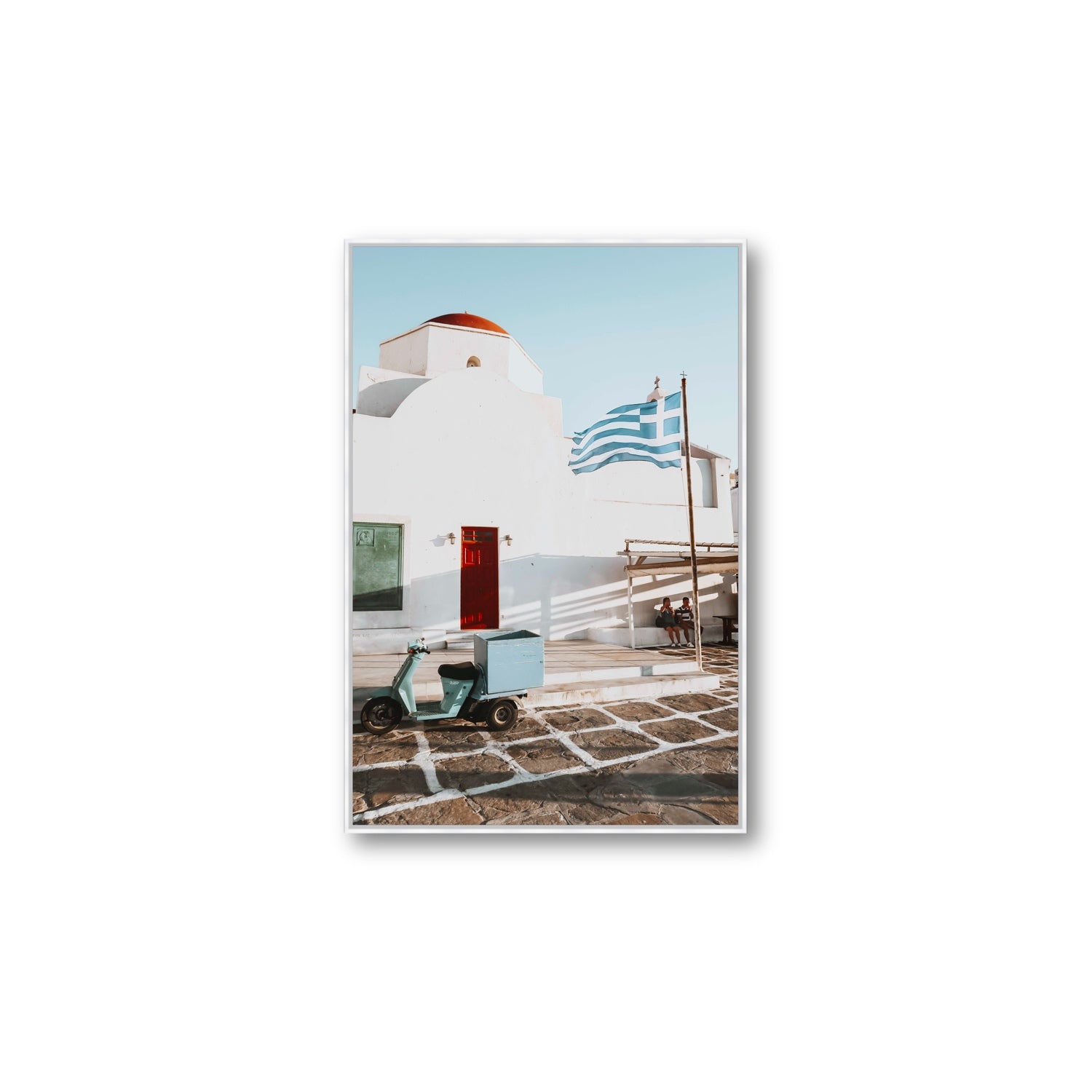 Mykonos Postcard fine art print, Mykonos, Greece, Large, White Float Frame, Fine Art Canvas