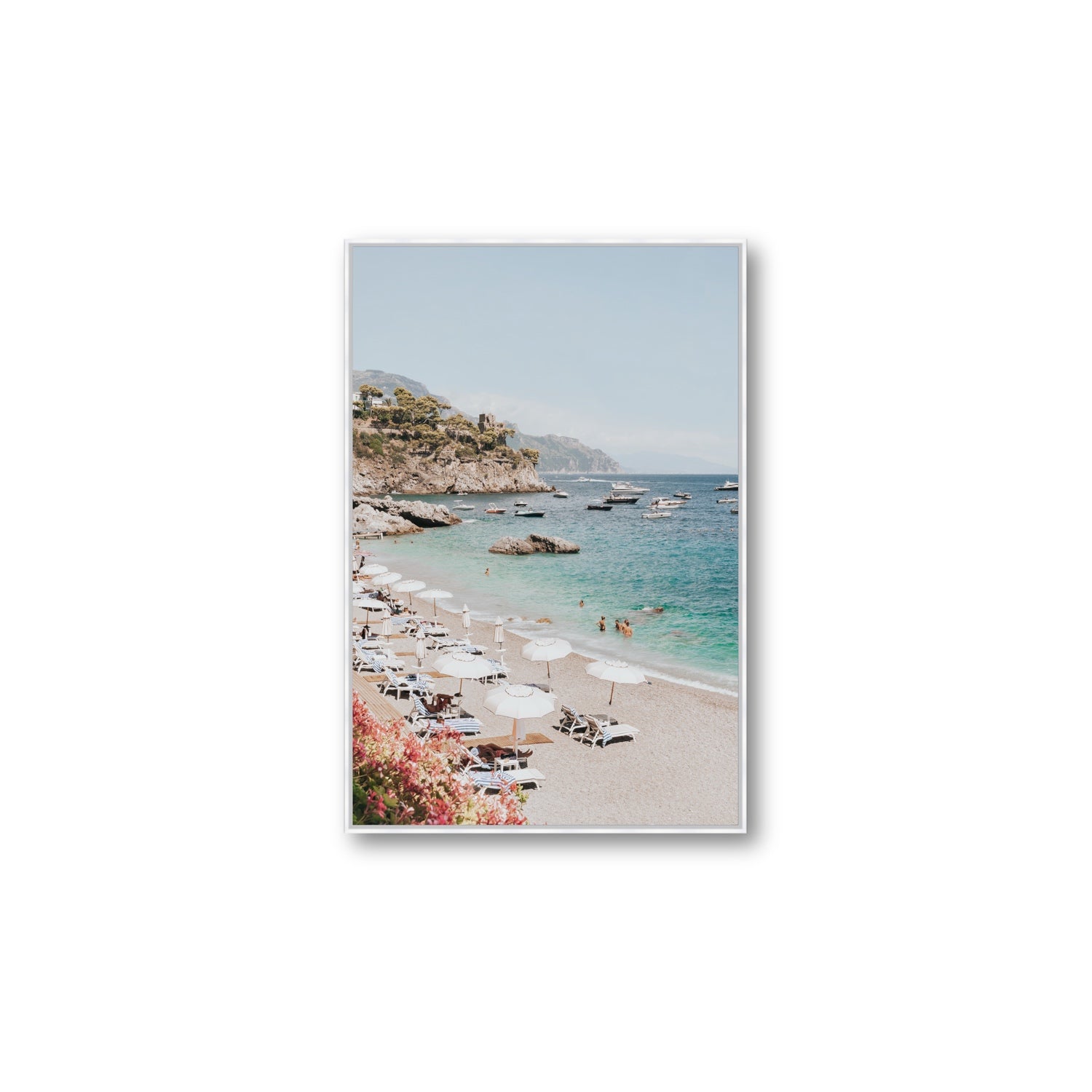 Seaview Refuge Amalfi coastal wall art large fine art canvas in white float frame