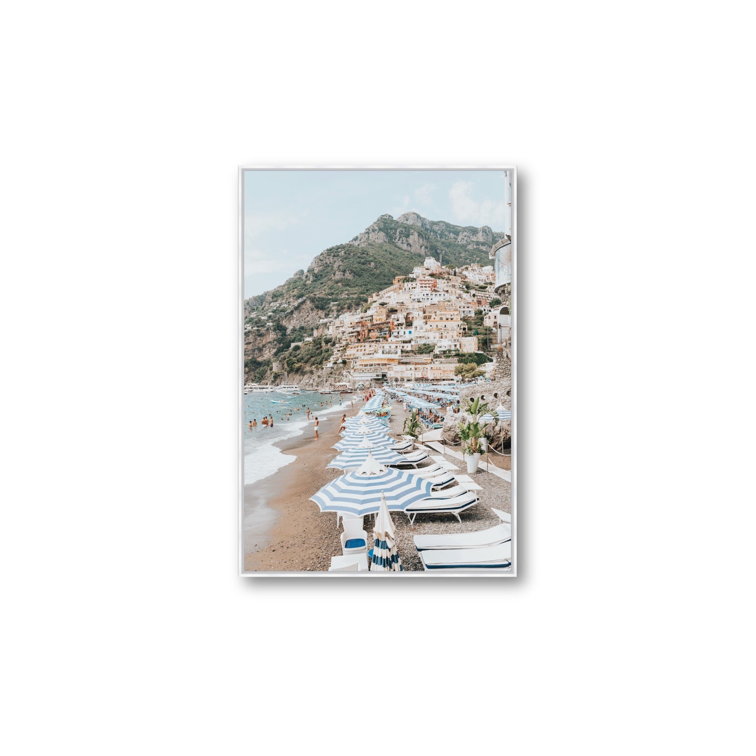 The Cliffside Village fine art print, Positano, Italy, Large, White Float Frame, Fine Art Canvas