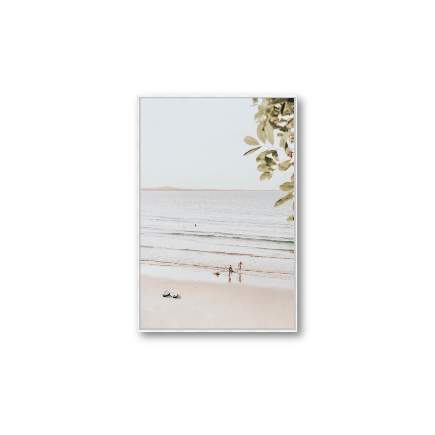 Walking On Sunshine fine art print, Noosa, Australia, coastal scenes artwork, Large, White Float Frame, Fine Art Canvas