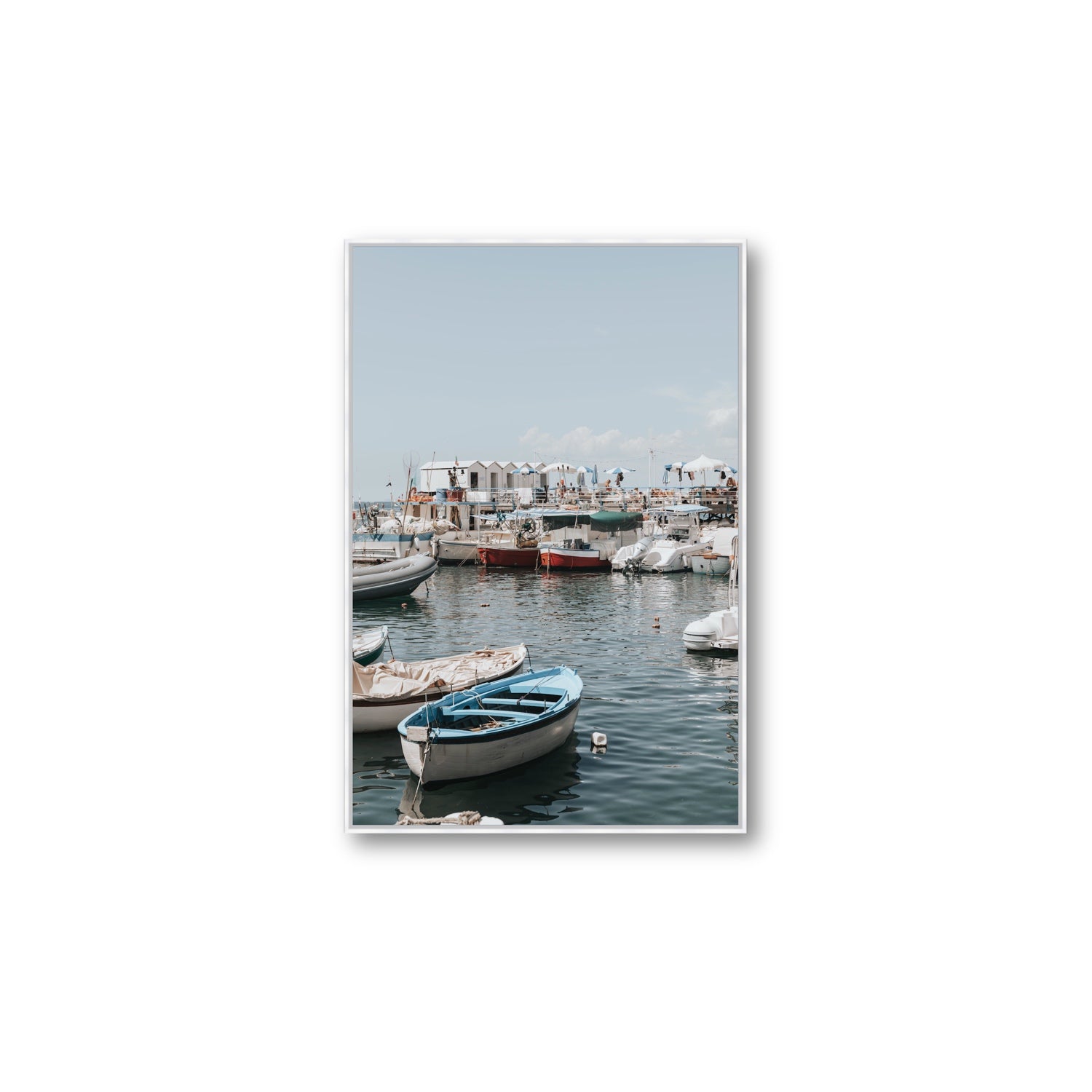 Harbour Hues Sorrento coastal Carousel wall art Large fine art canvas in white float frame