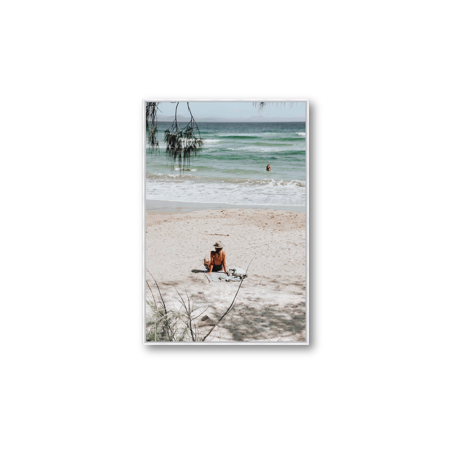 Take It Easy Byron Bay beach coastal decor wall art Large fine art canvas in white float frame