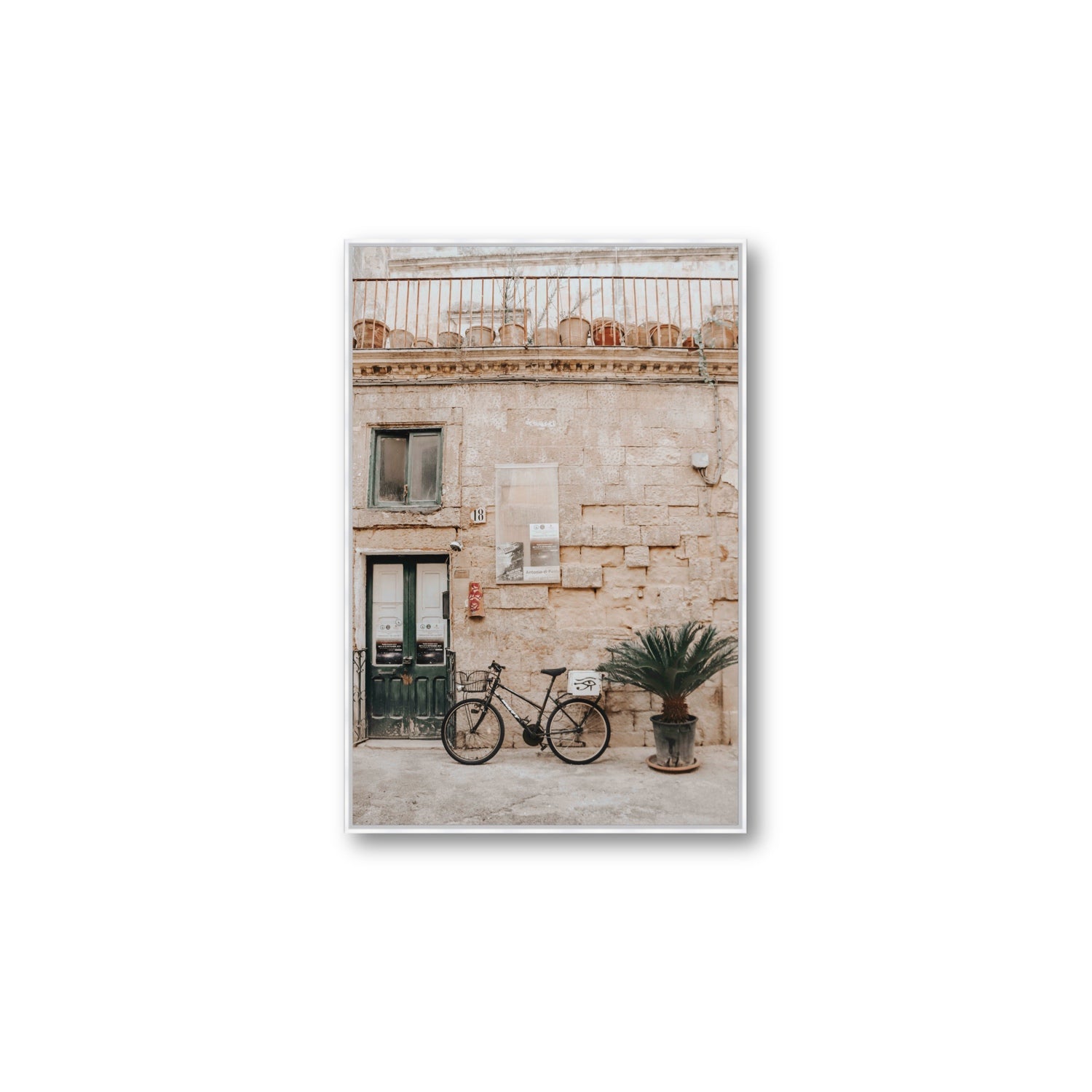 Golden Facades Puglia Lecce Italian wall art Large fine art canvas in white float frame