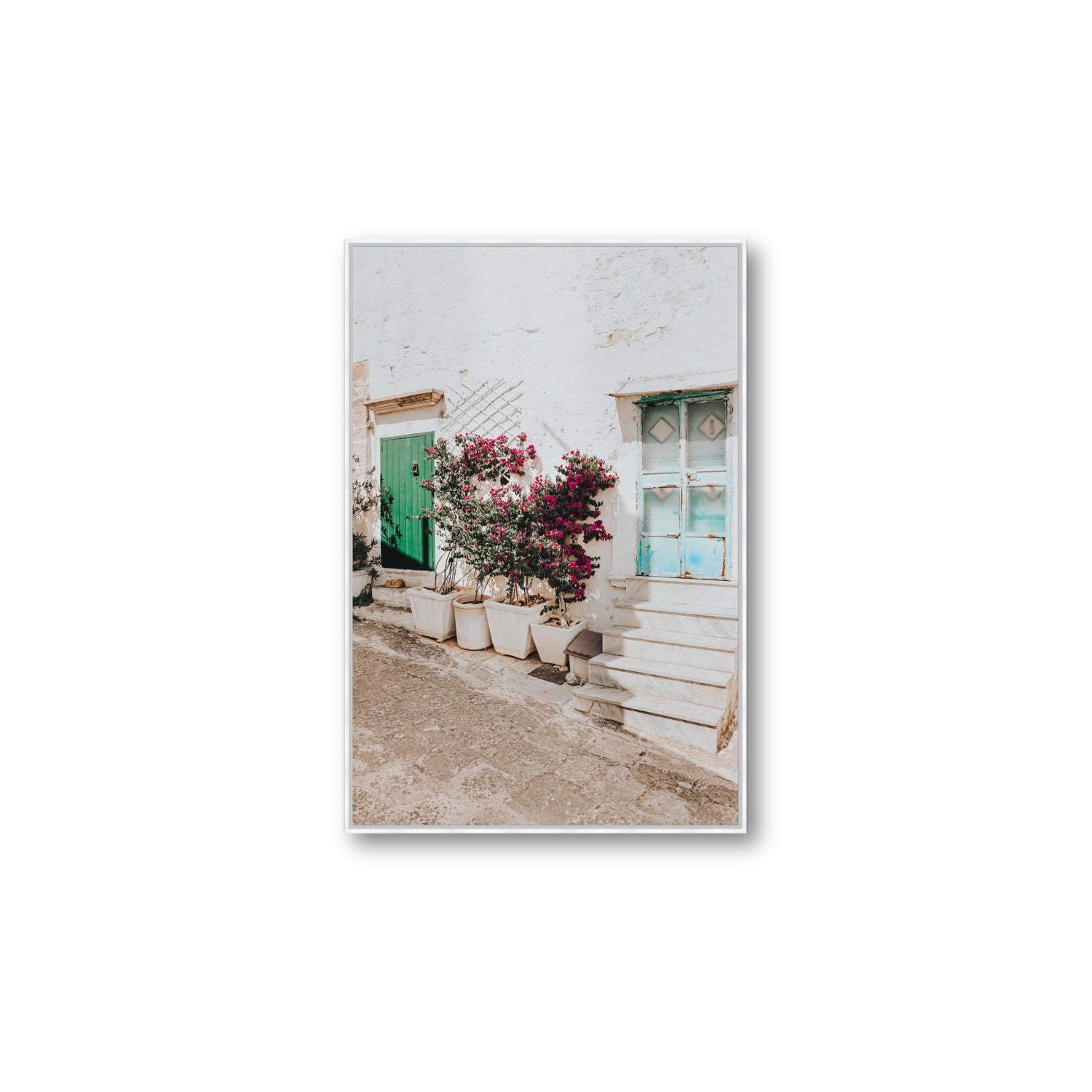 Floral Canvas Puglia Ostuni wall art Large fine art canvas in white float frame