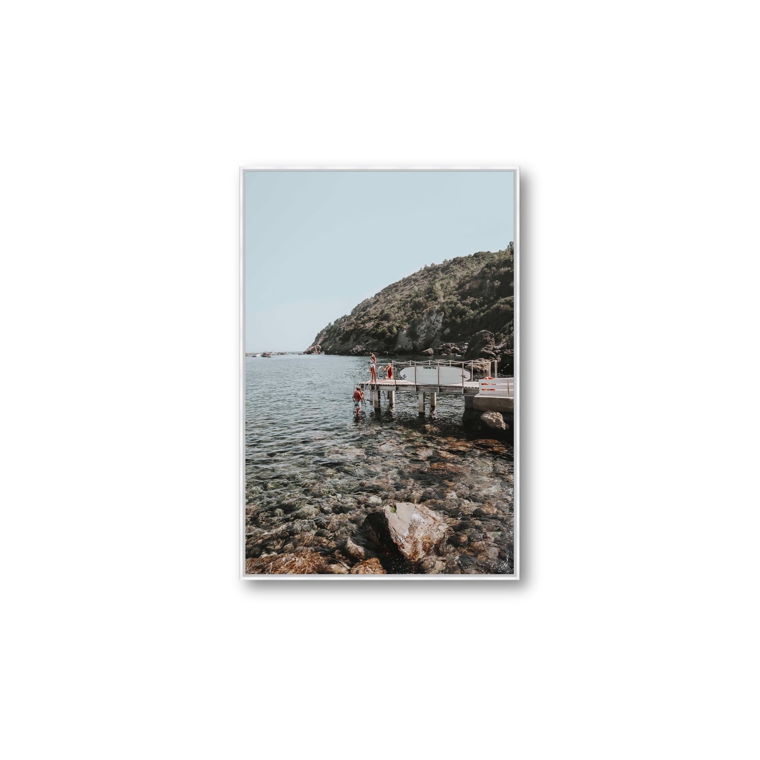 Tidal Explorers Tuscany coastal Italian wall art Large fine art canvas in white float frame