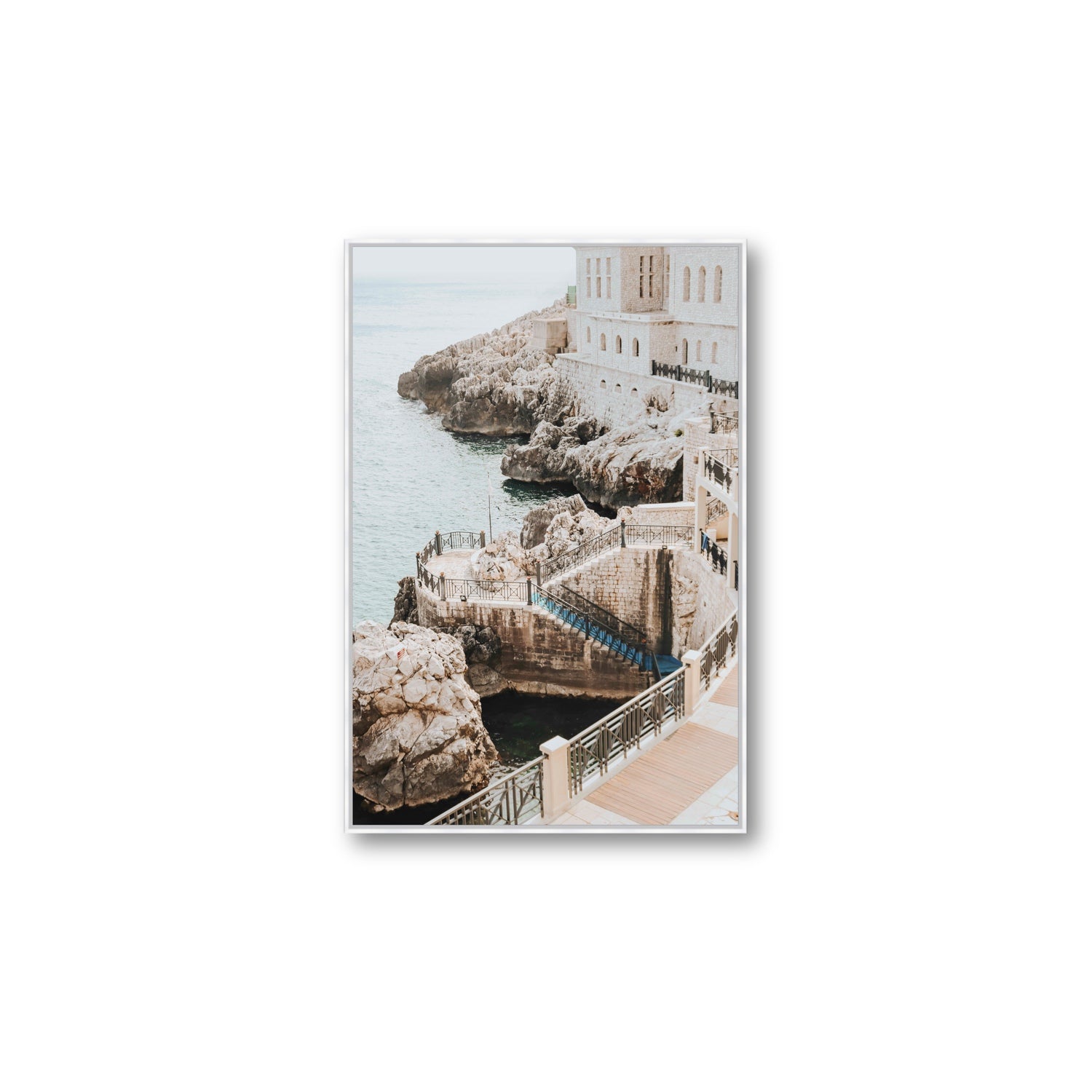 Wellness Centre Puglia coastal wall art Large fine art canvas in white float frame