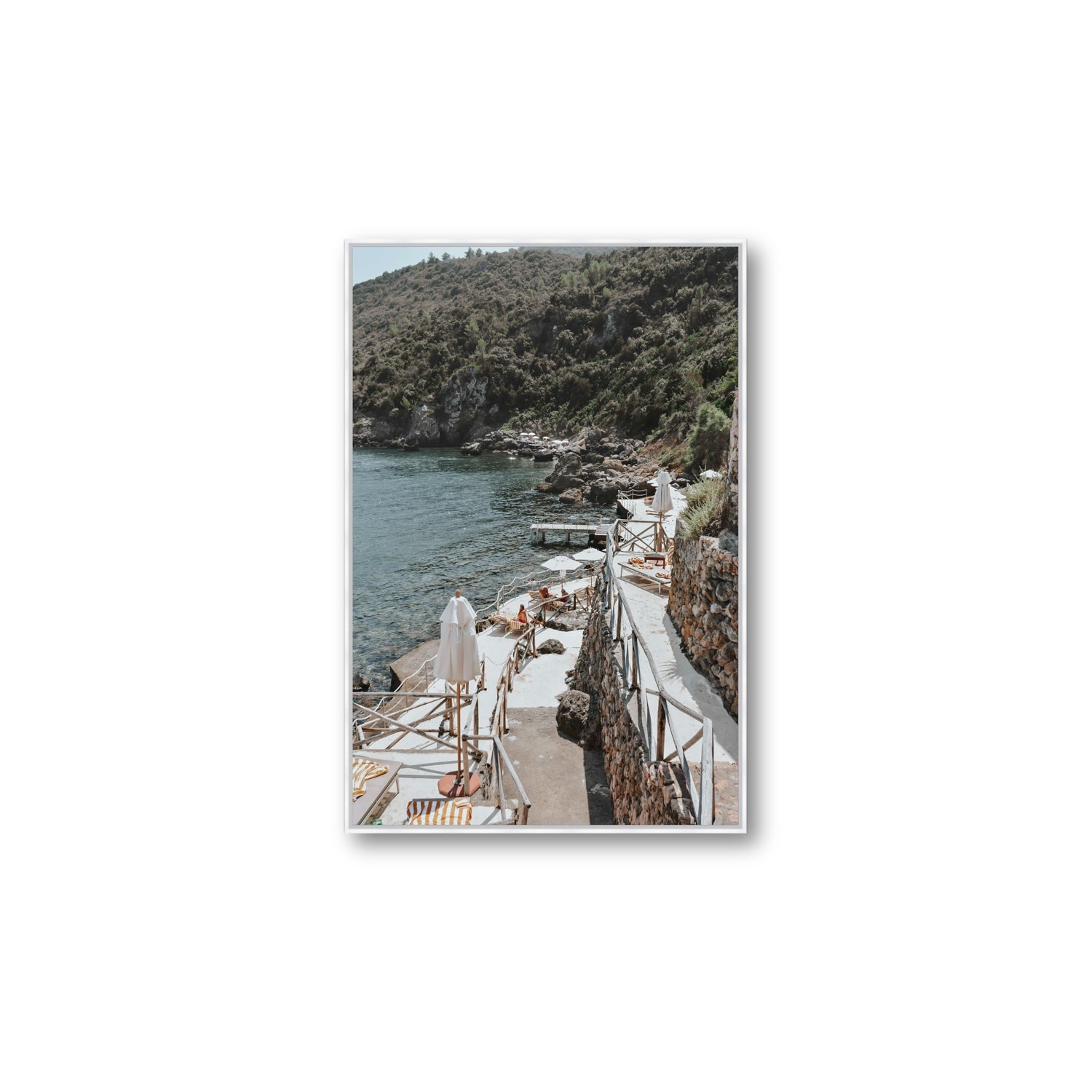 L'Estate Tuscany coastal Italian wall art Large fine art canvas in white float frame