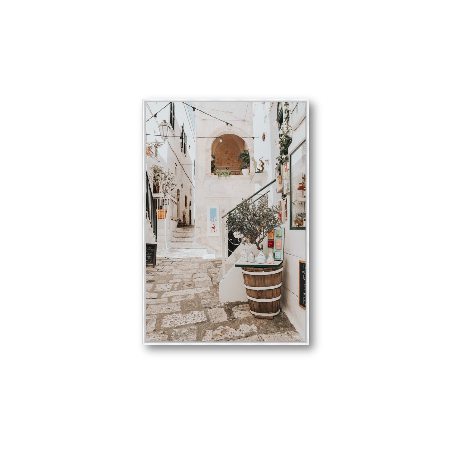 Olive Tree Lane Puglia Ostuni Mediterranean decor wall art Large fine art canvas in white float frame