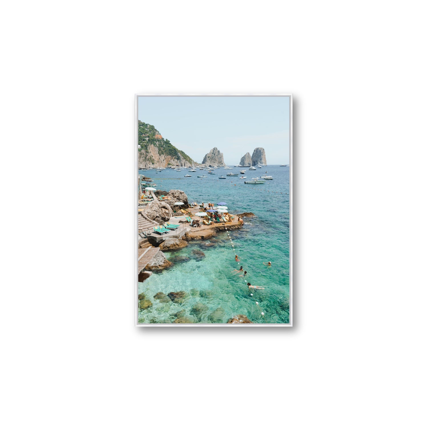 Summertime Blues Capri Mediterranean wall art Large fine art canvas in white float frame