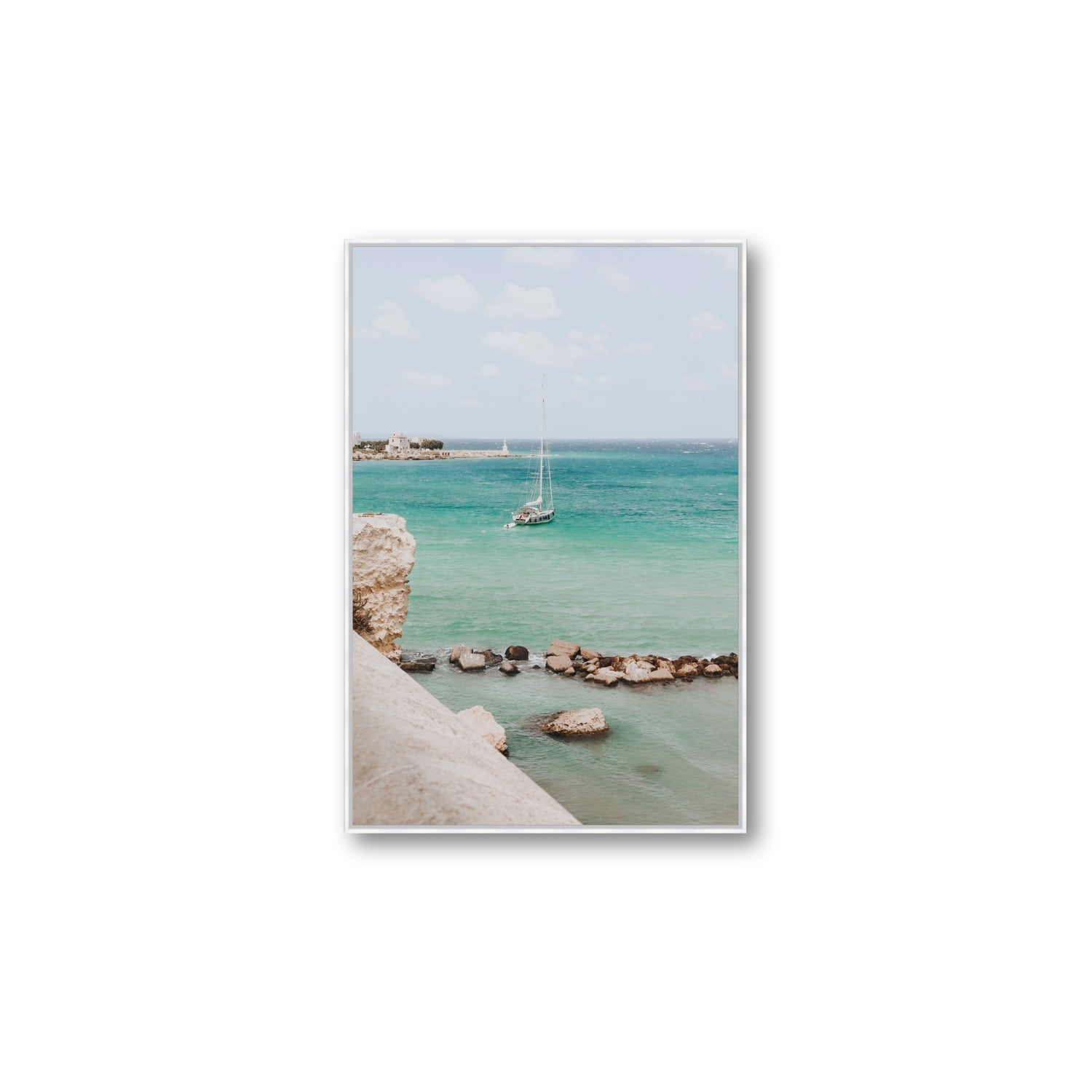 Seafarer's Dream Puglia Seafarer’s Dream coastal wall art Large fine art canvas in white float frame