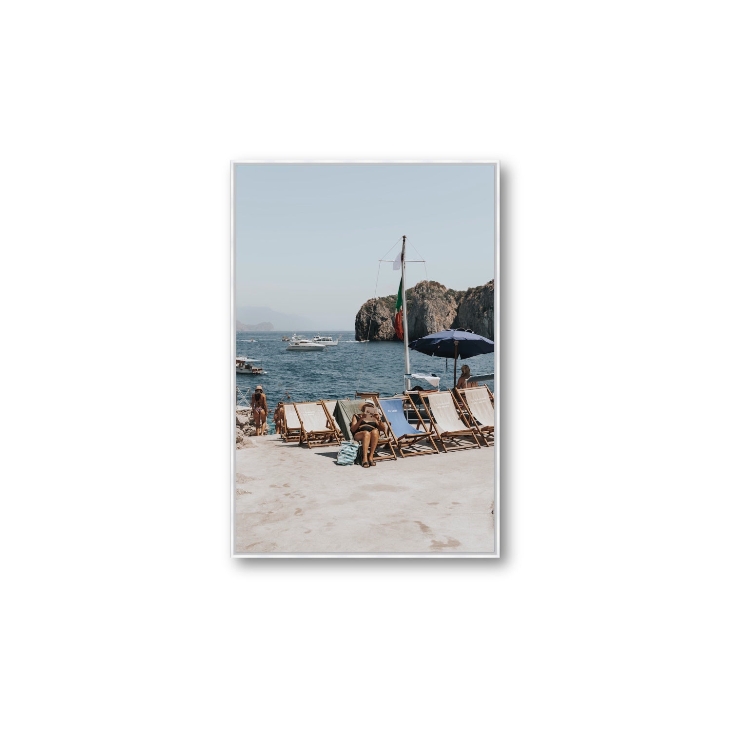 Vintage Sun Goddess fine art print, Capri, Italy, Large, White Float Frame, Fine Art Canvas