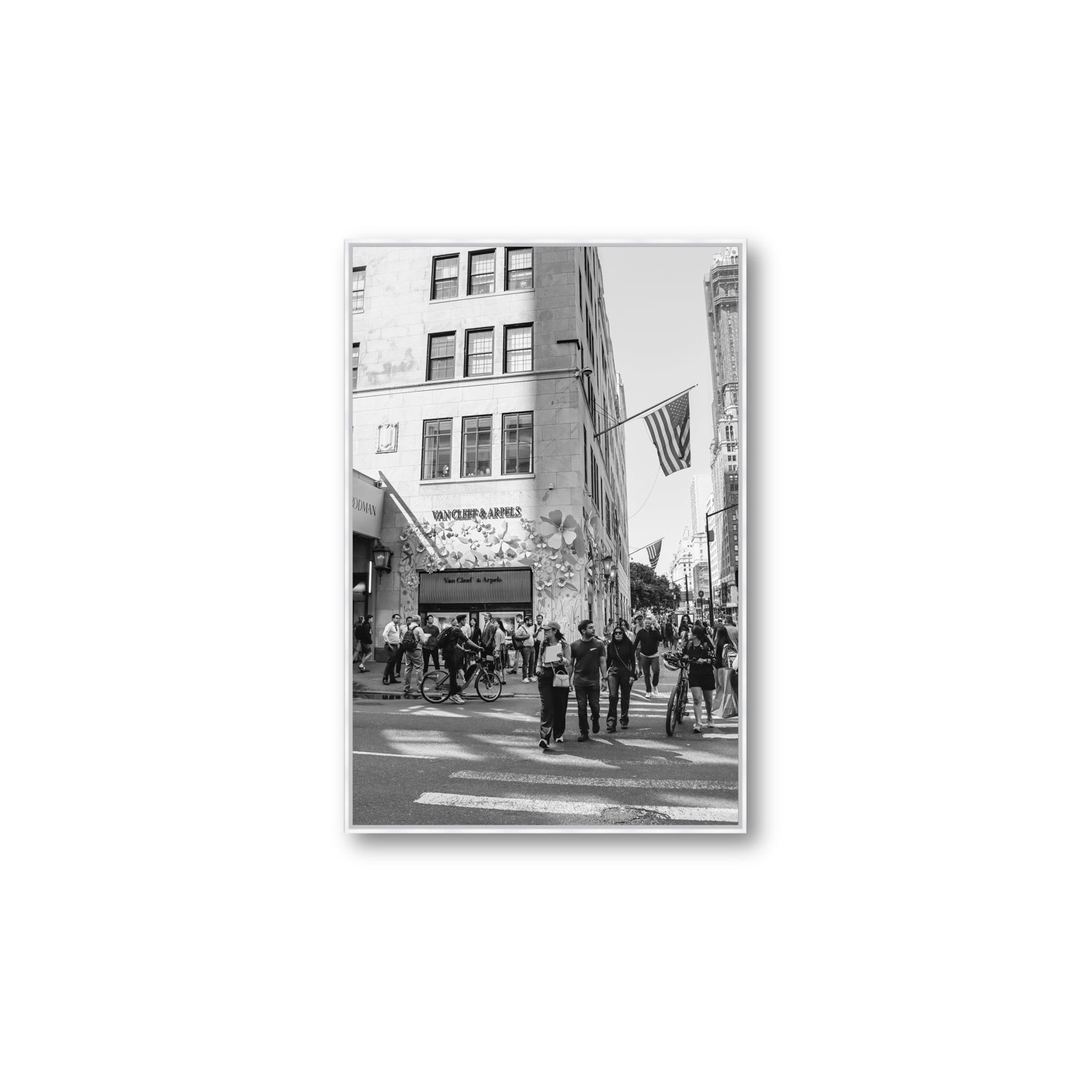 Sidewalk Shuffle New York NYC Black & White wall art Large fine art canvas in white float frame