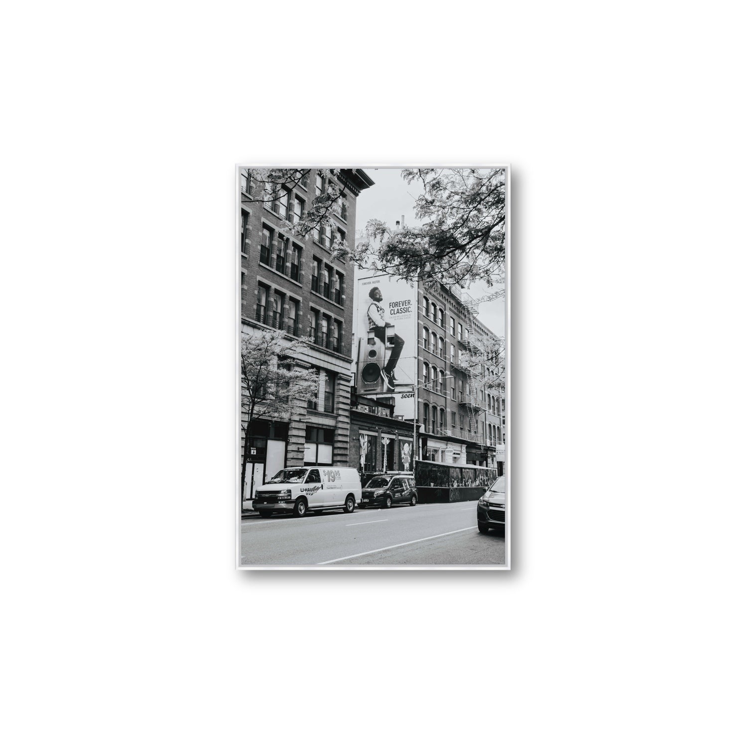 Forever Classic New York NYC Black & White wall art Large fine art canvas in white float frame