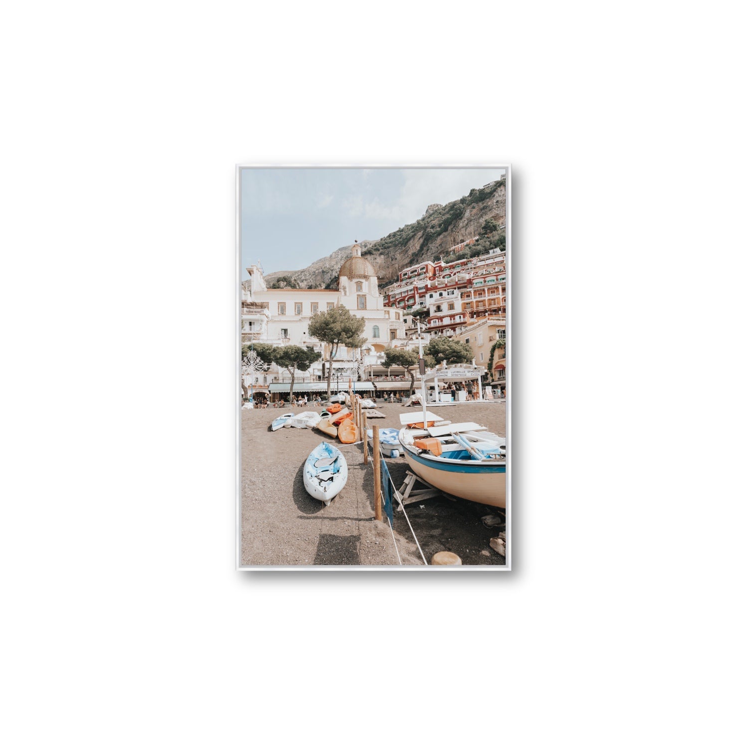 Seaside Hues Positano wall art Large fine art canvas in white float frame