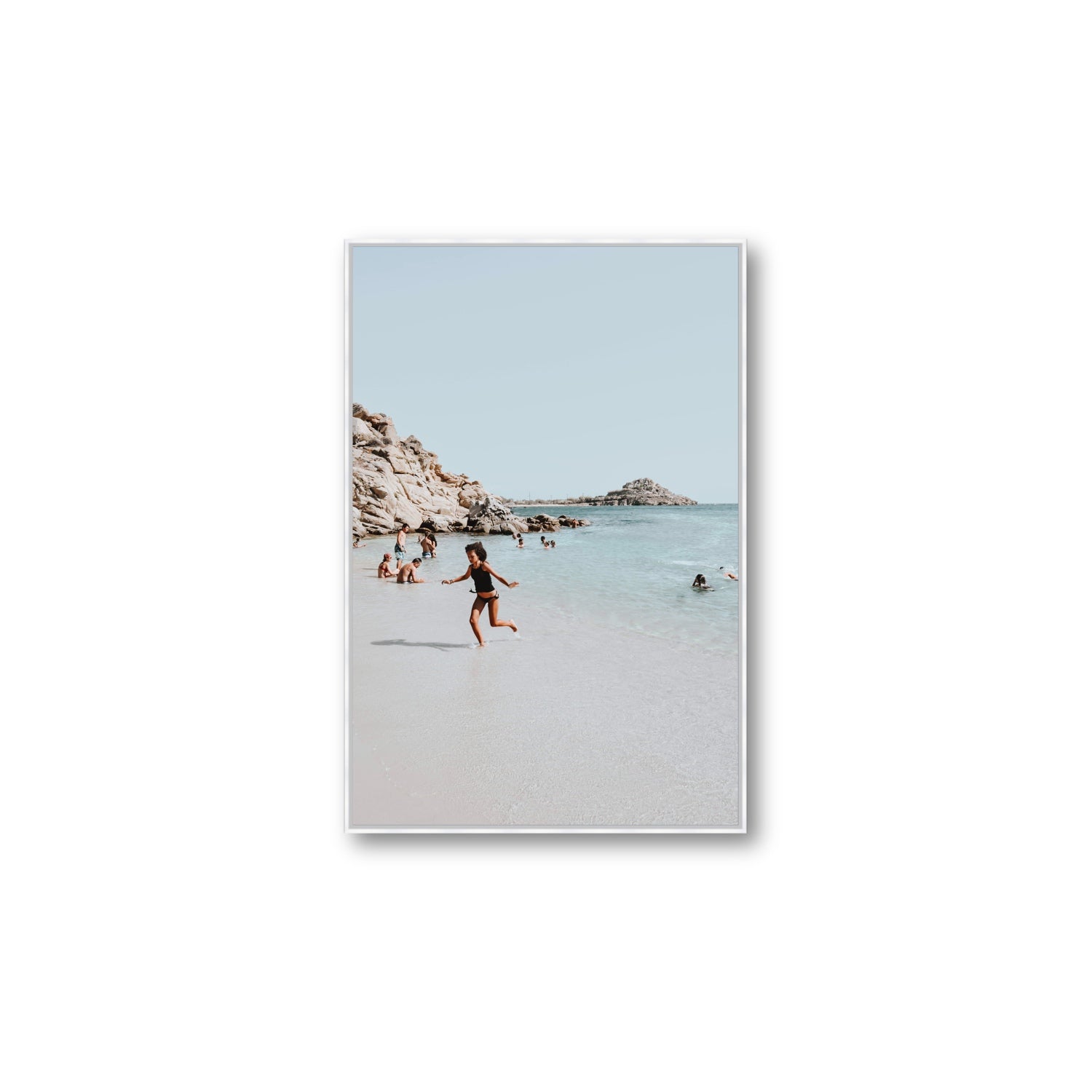 Skipping Angel Mykonos Greek island decor wall art Large fine art canvas in white float frame