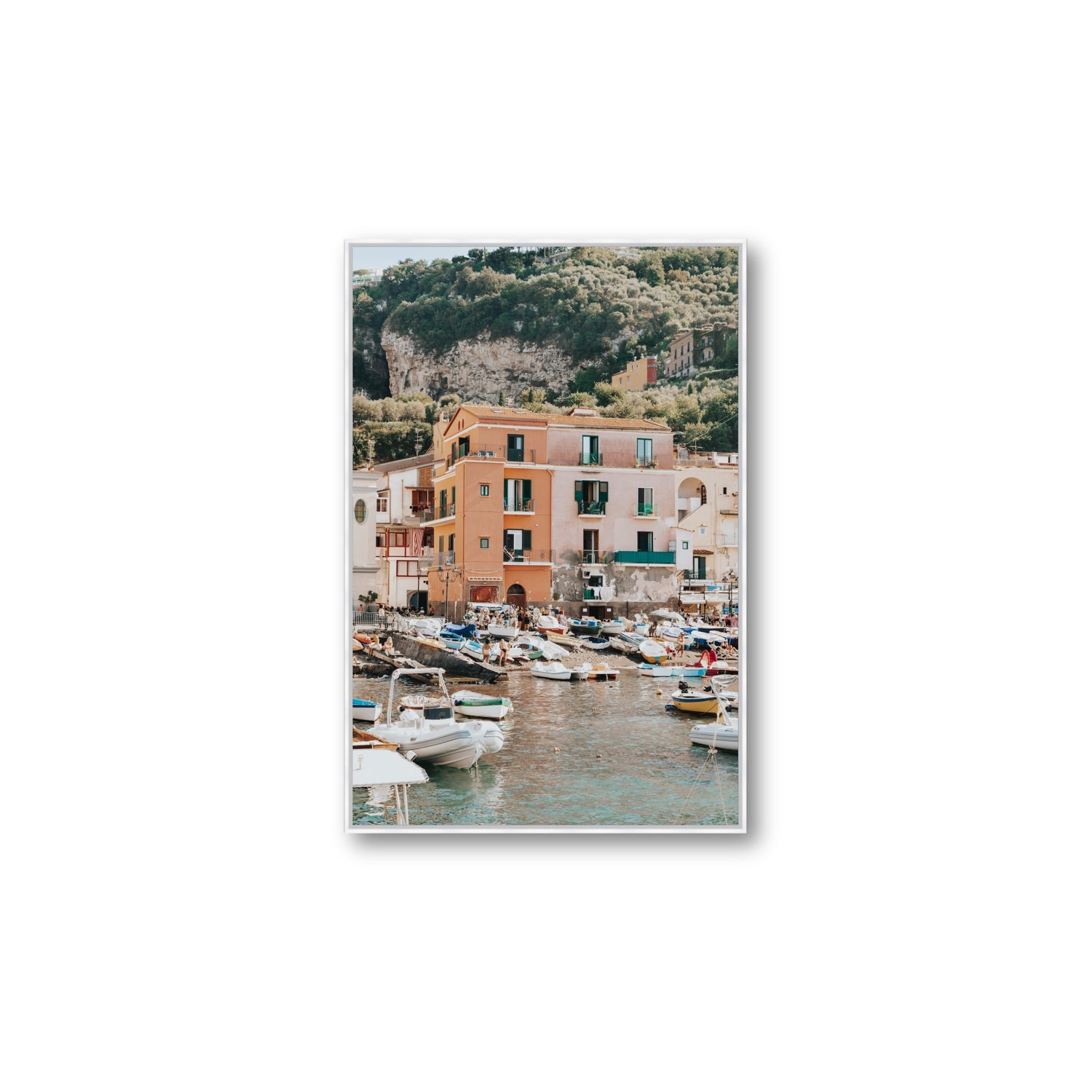 Boatyard Bliss fine art print, Sorrento, Italy, Large, White Float Frame, Fine Art Canvas