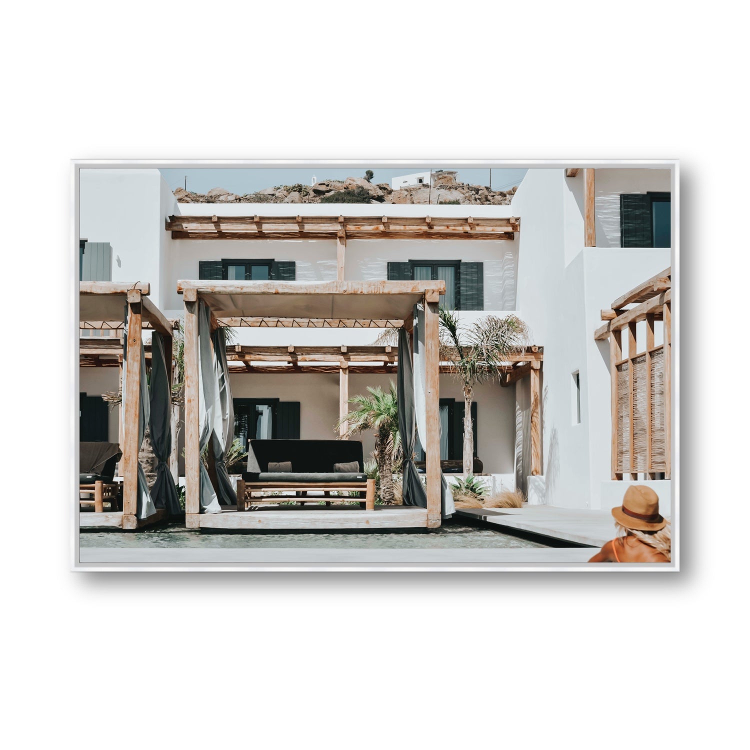 Dream Villa fine art print, Mykonos, Greece, Statement, White Float Frame, Fine Art Canvas