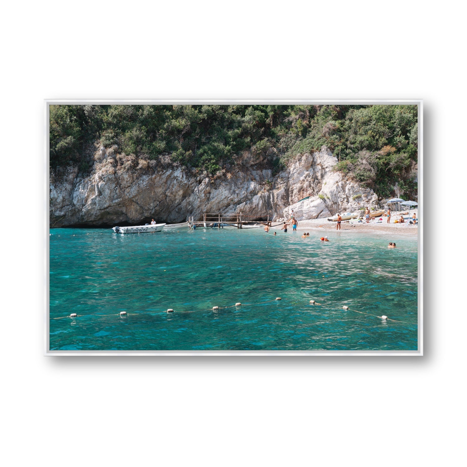 Azure Abyss Nerano wall art Statement fine art canvas in white float frame