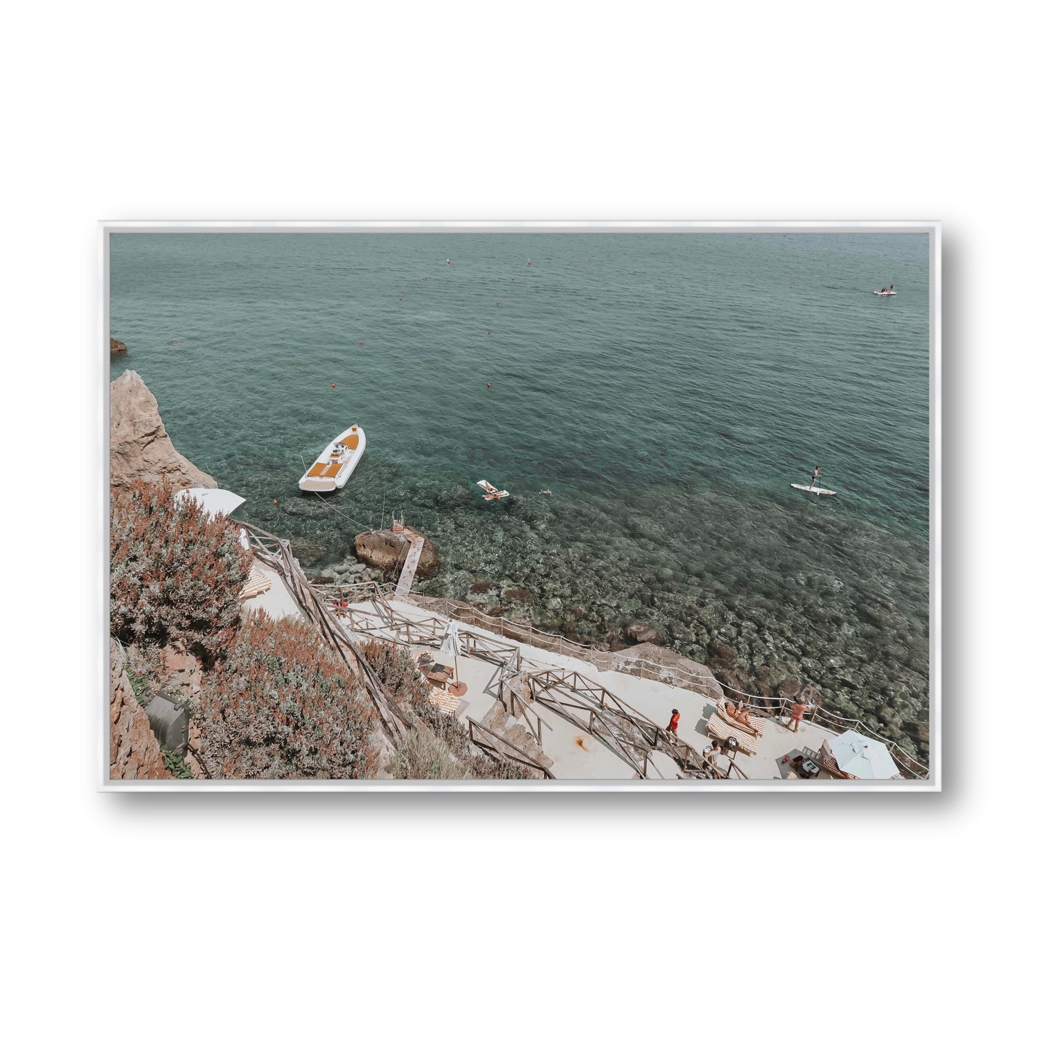 The Lagoon Tuscany coastal Italian wall art Statement fine art canvas in white float frame