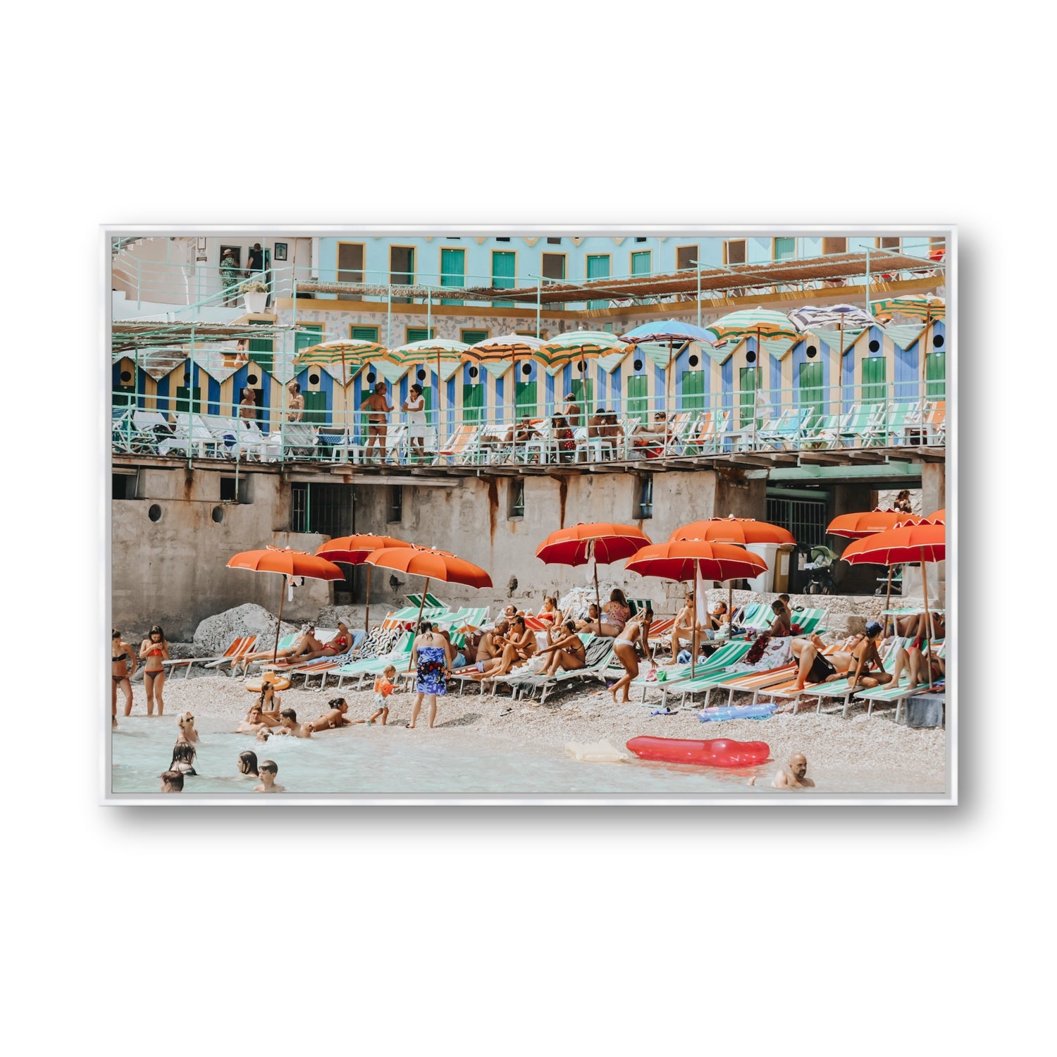 Umbrella Fiesta fine art print, Capri, Italy, Statement, White Float Frame, Fine Art Canvas