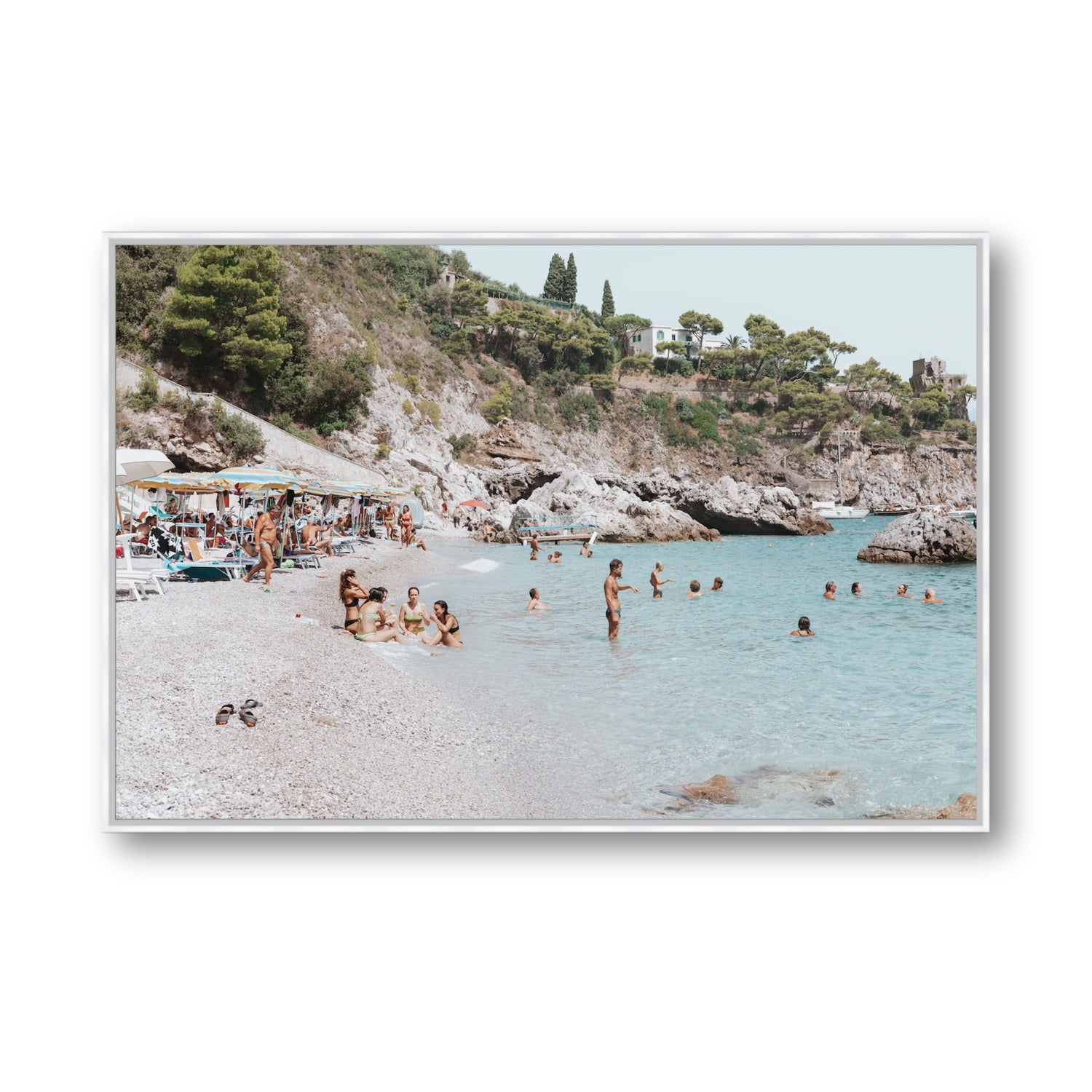 La Vacanza Amalfi Mediterranean wall art Statement fine art canvas in white float frame