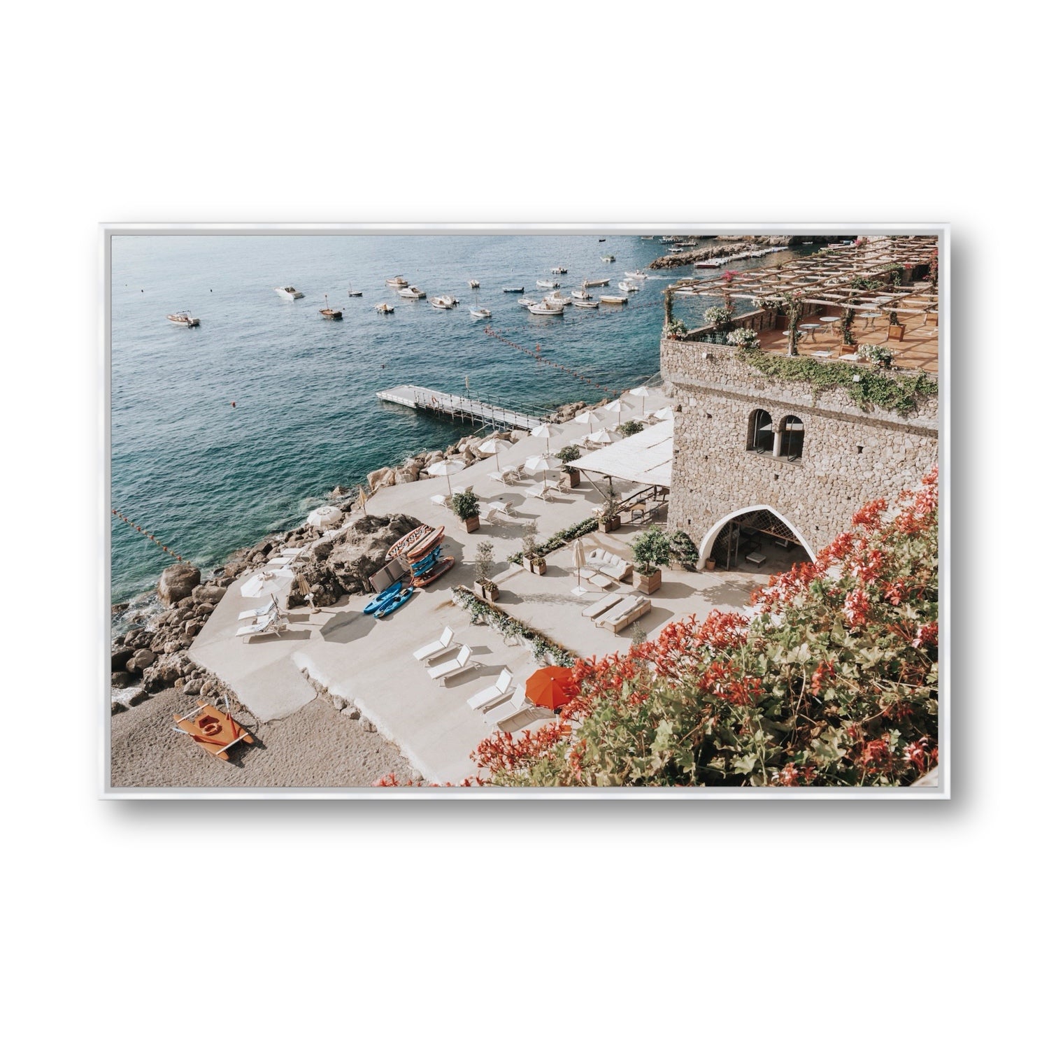 Floral Fortress fine art print, Amalfi, Italy, Statement, White Float Frame, Fine Art Canvas
