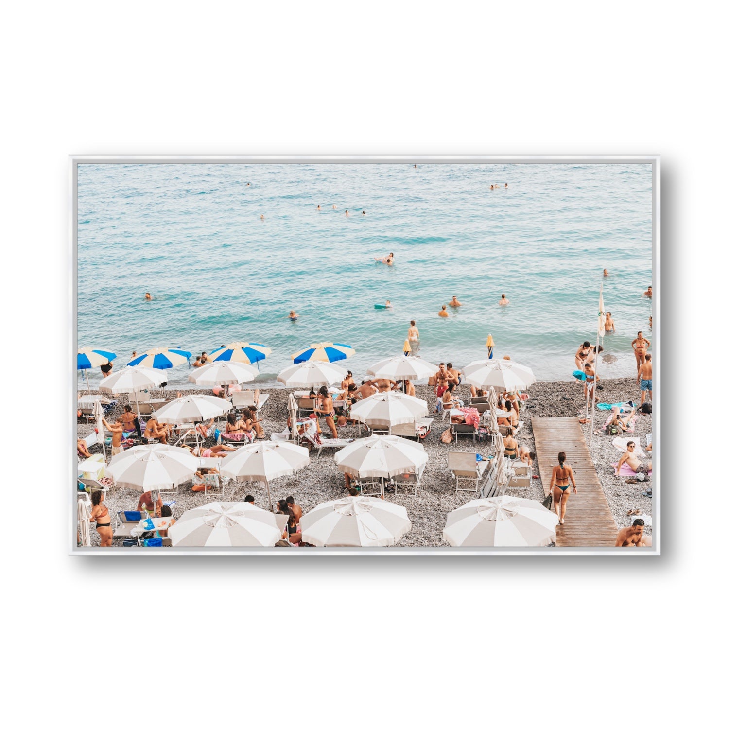 Dreamscape Amalfi Italian beach wall art Statement fine art canvas in white float frame