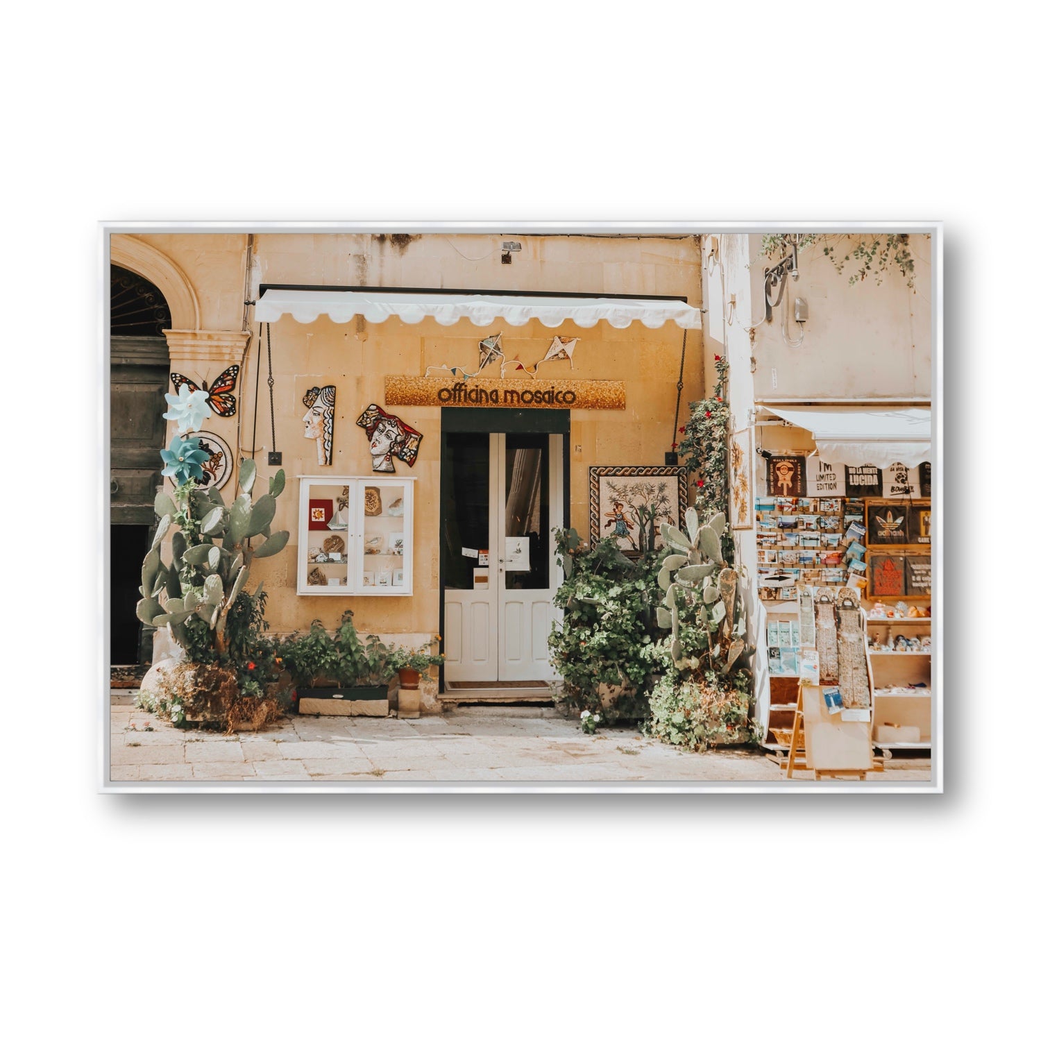 Mosaic Workshop Puglia Italian wall art Statement fine art canvas in white float frame