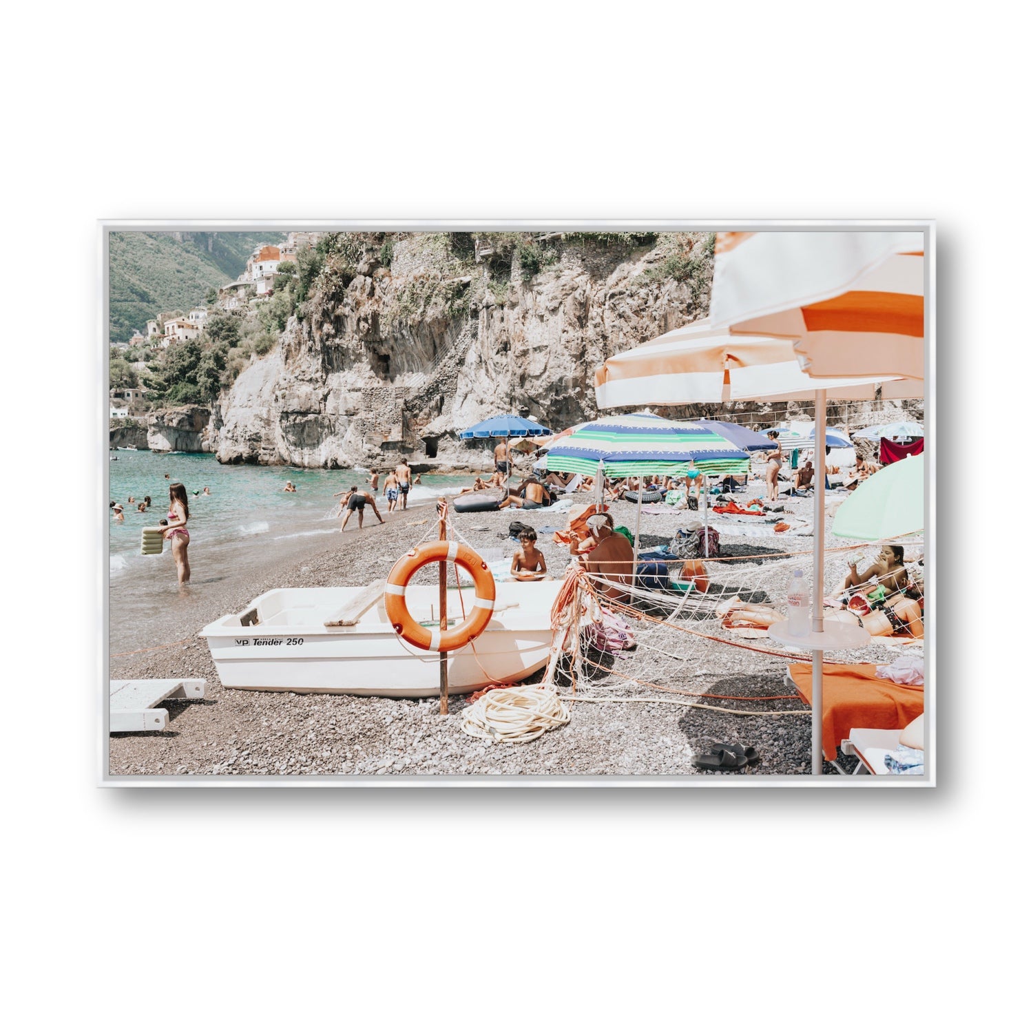 Bellezza By The Bay fine art print, Positano, Italy, Statement, White Float Frame, Fine Art Canvas