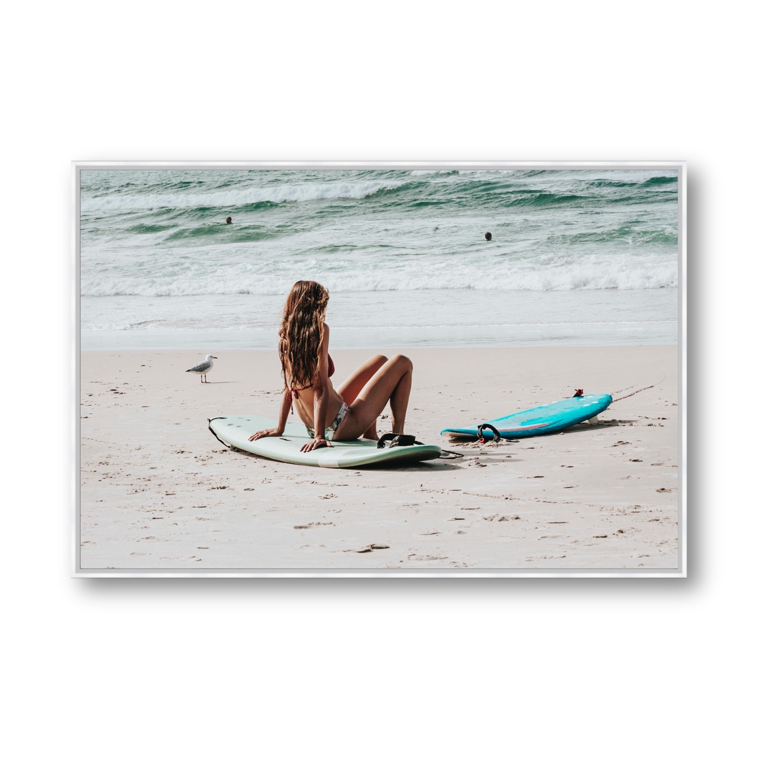Ciao Bella Byron Bay Surf coastal wall art Statement fine art canvas in white float frame