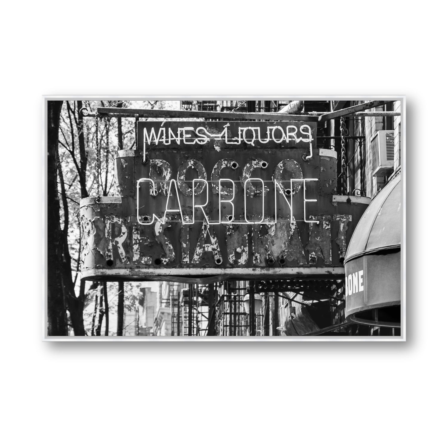 Thompson Street New York NYC Black & White wall art Statement fine art canvas in white float frame