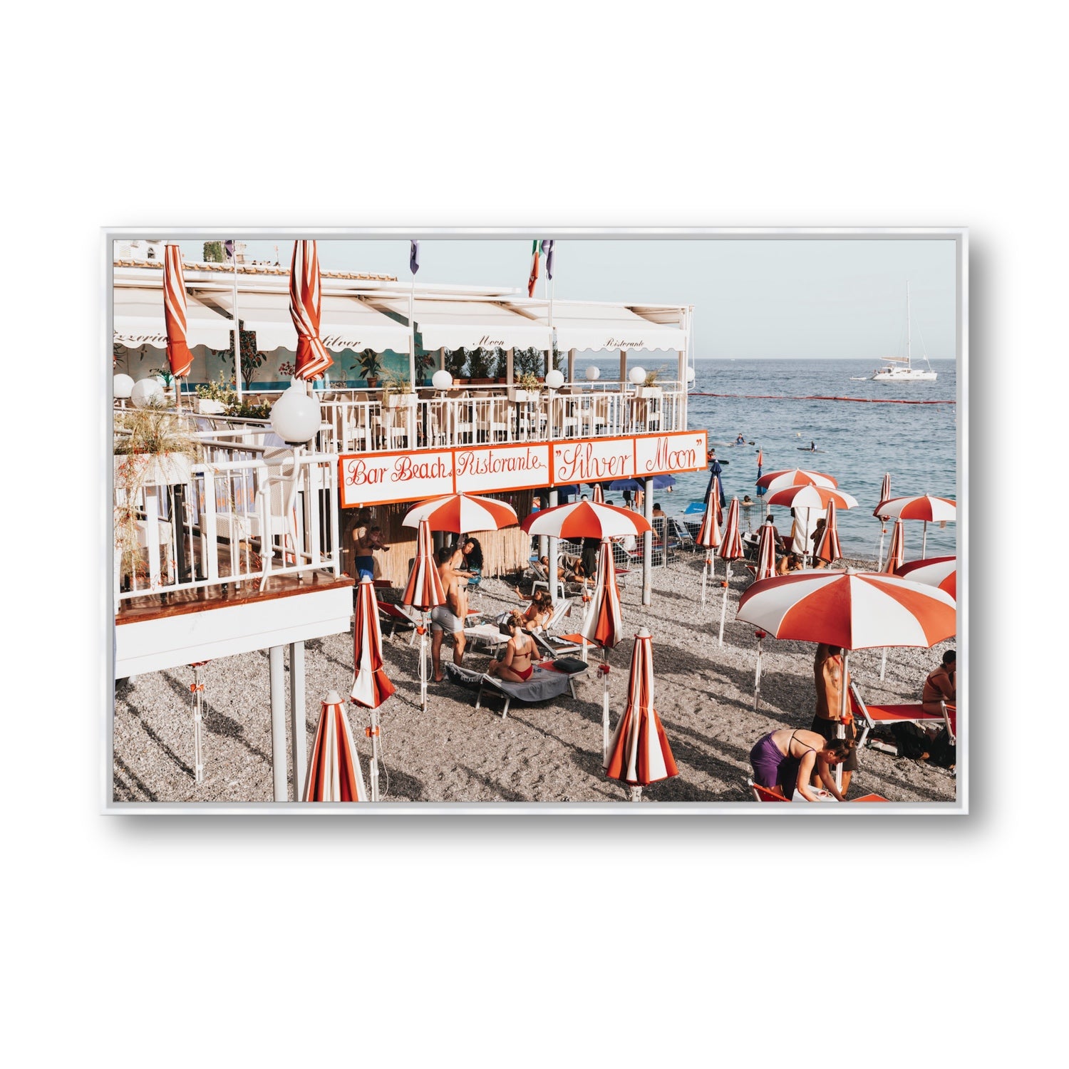 Silver Moon Amalfi Mediterranean wall art Statement fine art canvas in white float frame