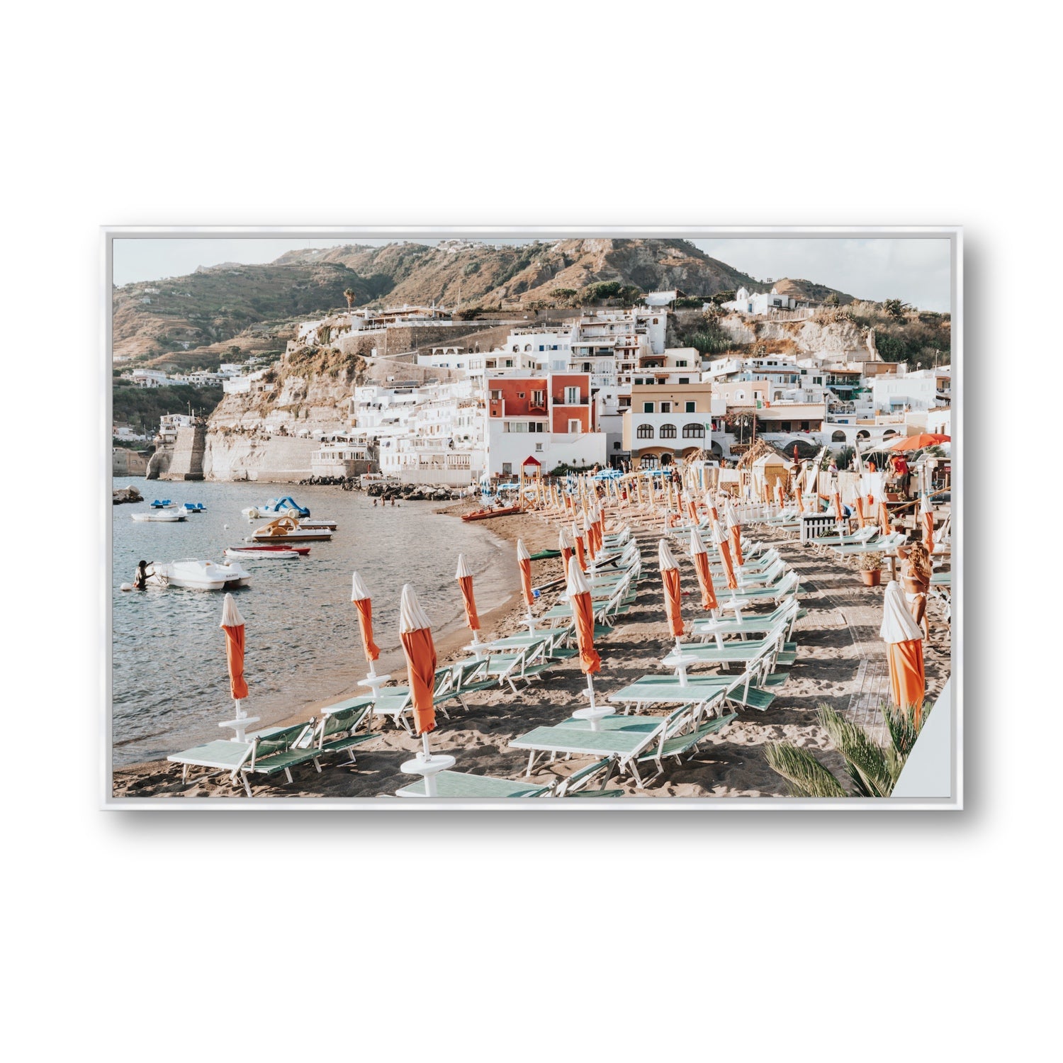 Sole Estivo Ischia Italian coastal wall art Statement fine art canvas in white float frame