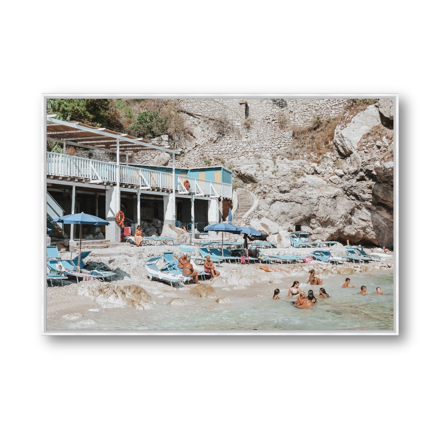 Beachside Bronze fine art print, Capri, Italy, Statement, White Float Frame, Fine Art Canvas