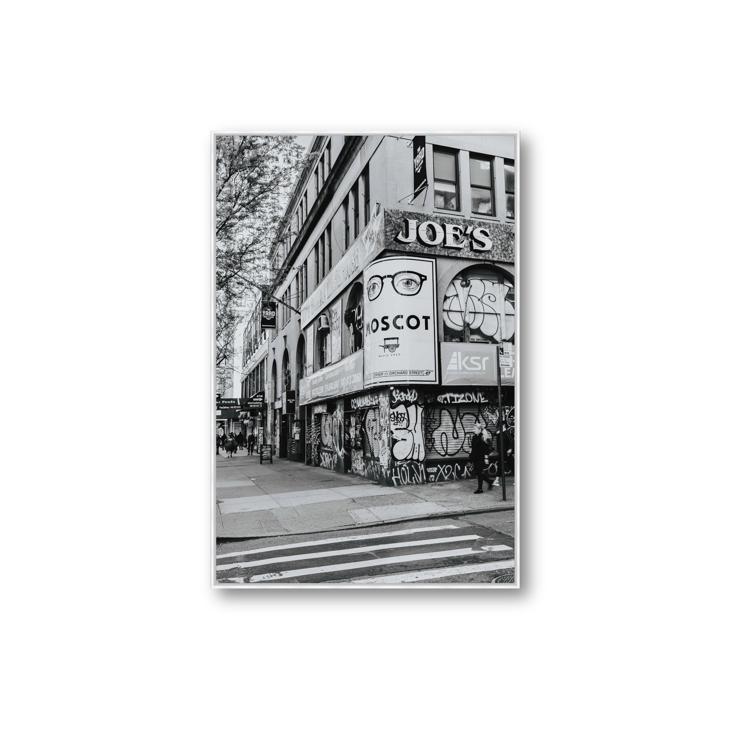Lower East Side Murals New York NYC Black & White wall art Extra Large fine art canvas in white float frame