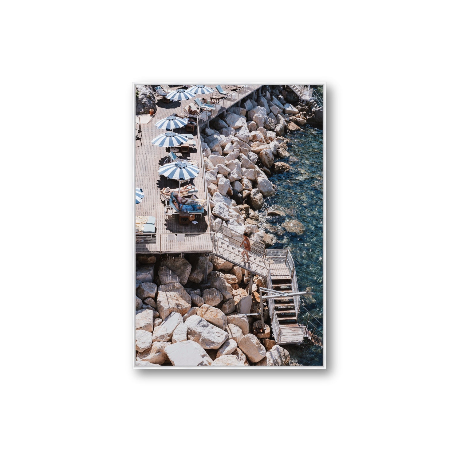 Life On The Shore fine art print, Ischia, Italy, Extra Large, White Float Frame, Fine Art Canvas
