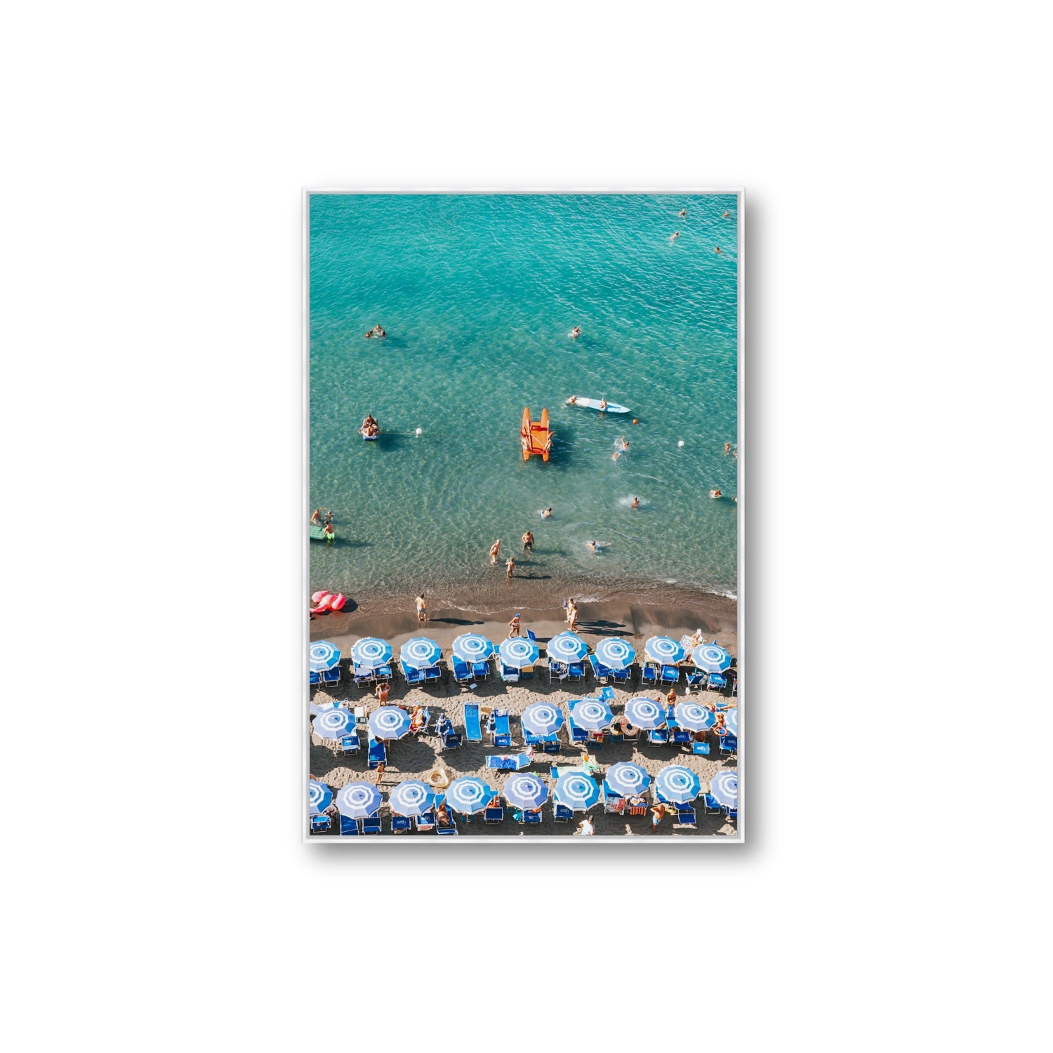 Aquamarine Oasis Sorrento Italian coastal wall art Extra Large fine art canvas in white float frame