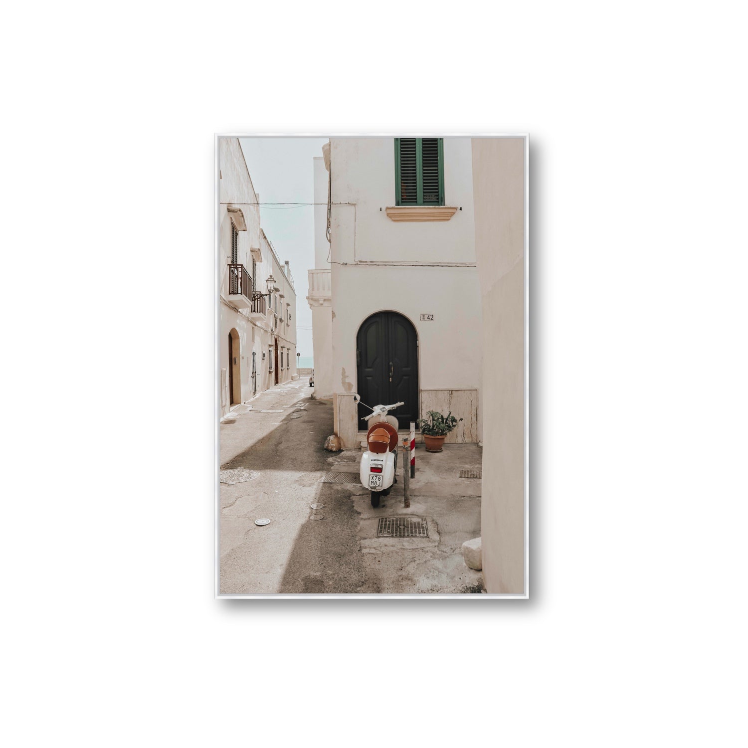 La Casa 42 Puglia Gallipoli Italian wall art Extra Large fine art canvas in white float frame