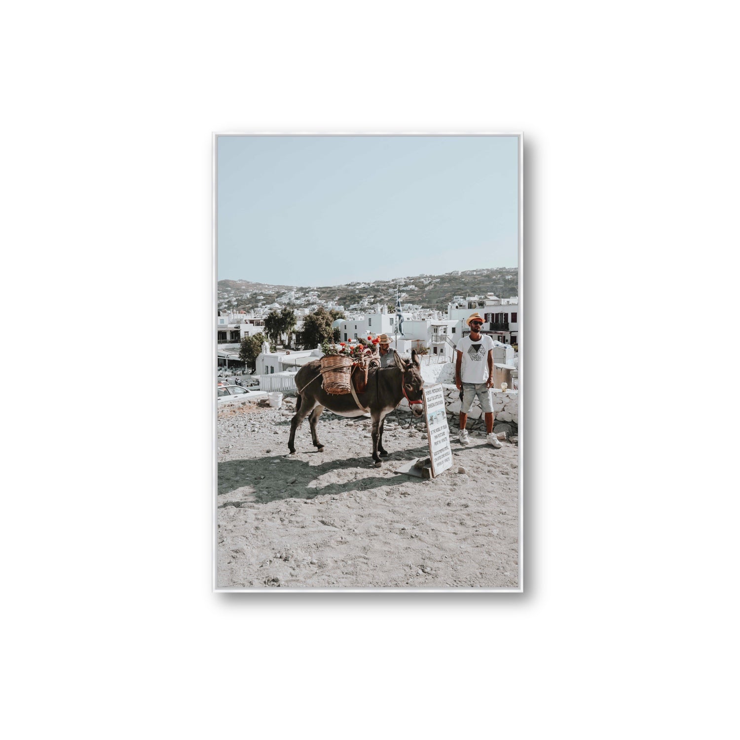 Let The Journey Begin Mykonos Greek island wall art Extra Large fine art canvas in white float frame