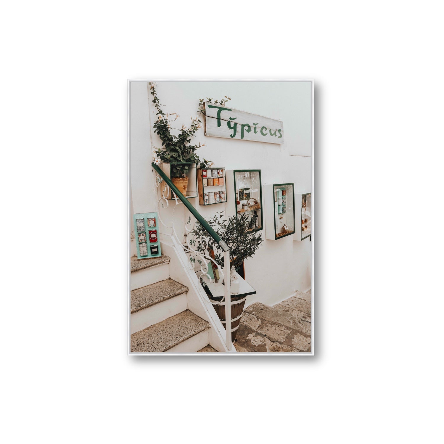 Il Negozio Puglia Ostuni wall art Extra Large fine art canvas in white float frame