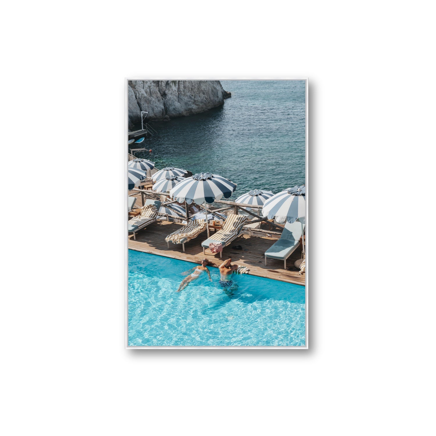 I'm Busy Ischia Italian coastal Mediterranean wall art Extra Large fine art canvas in white float frame