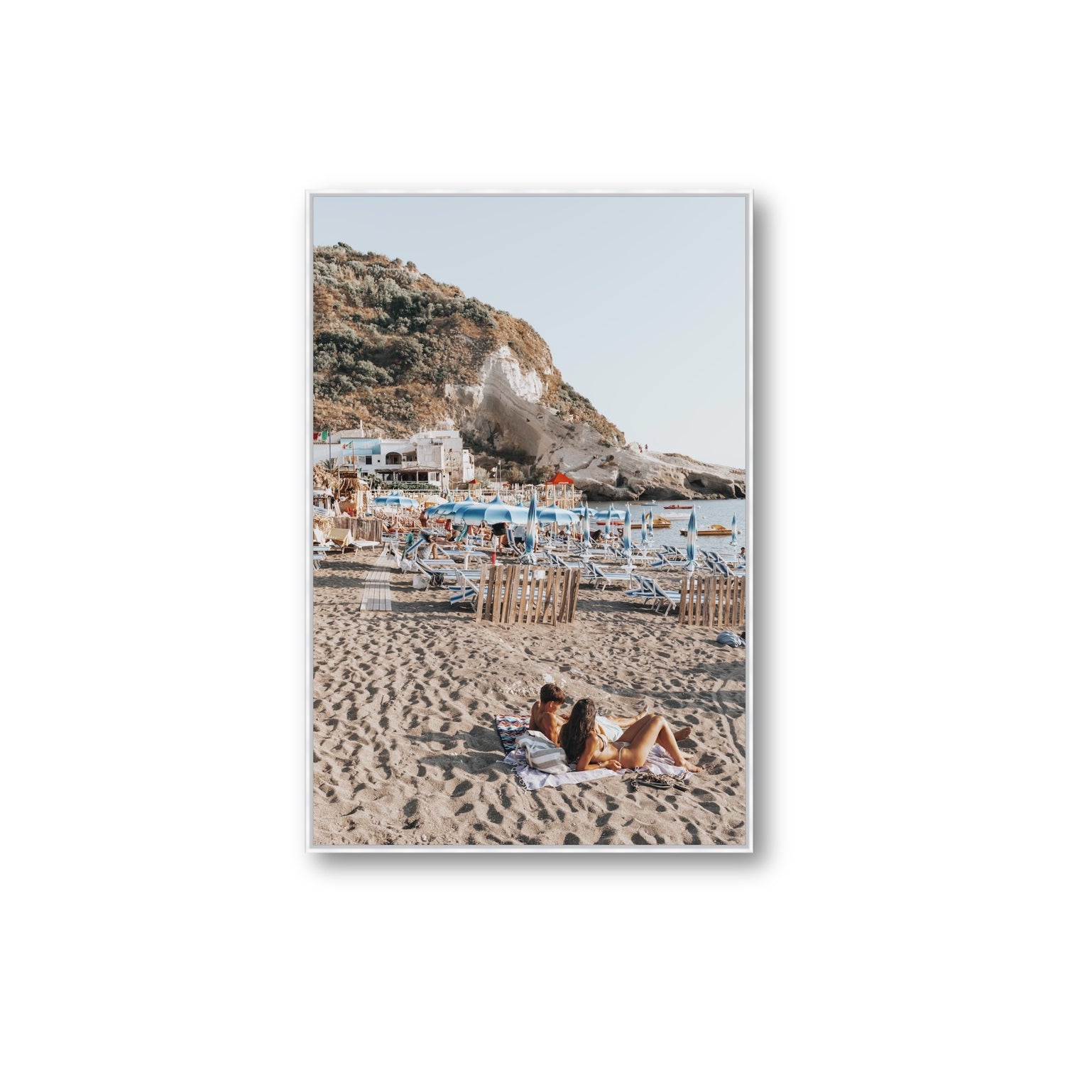 Beach Buddies fine art print, Ischia, Italy, Extra Large, White Float Frame, Fine Art Canvas