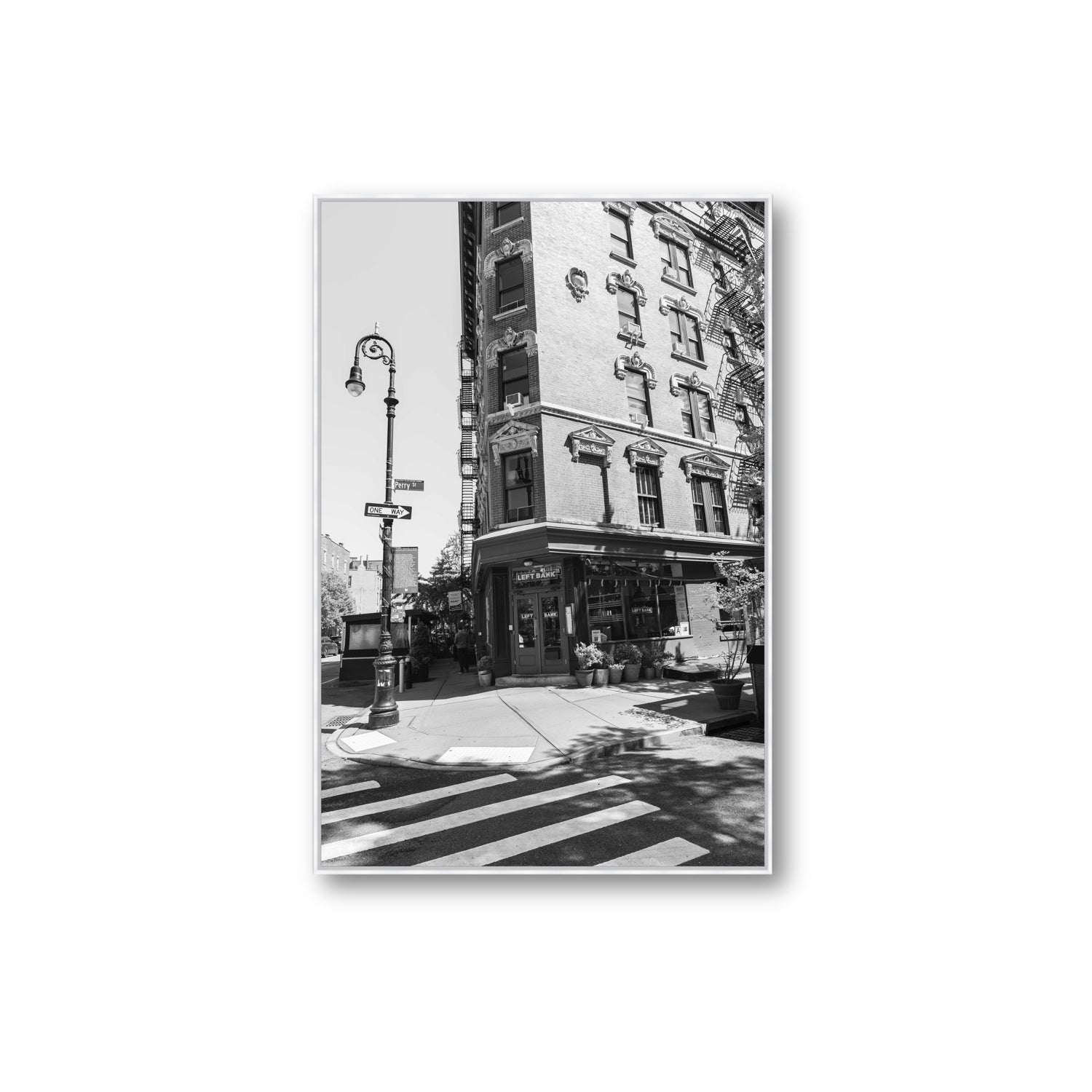 Parisian On Perry New York NYC Black & White wall art Extra Large fine art canvas in white float frame