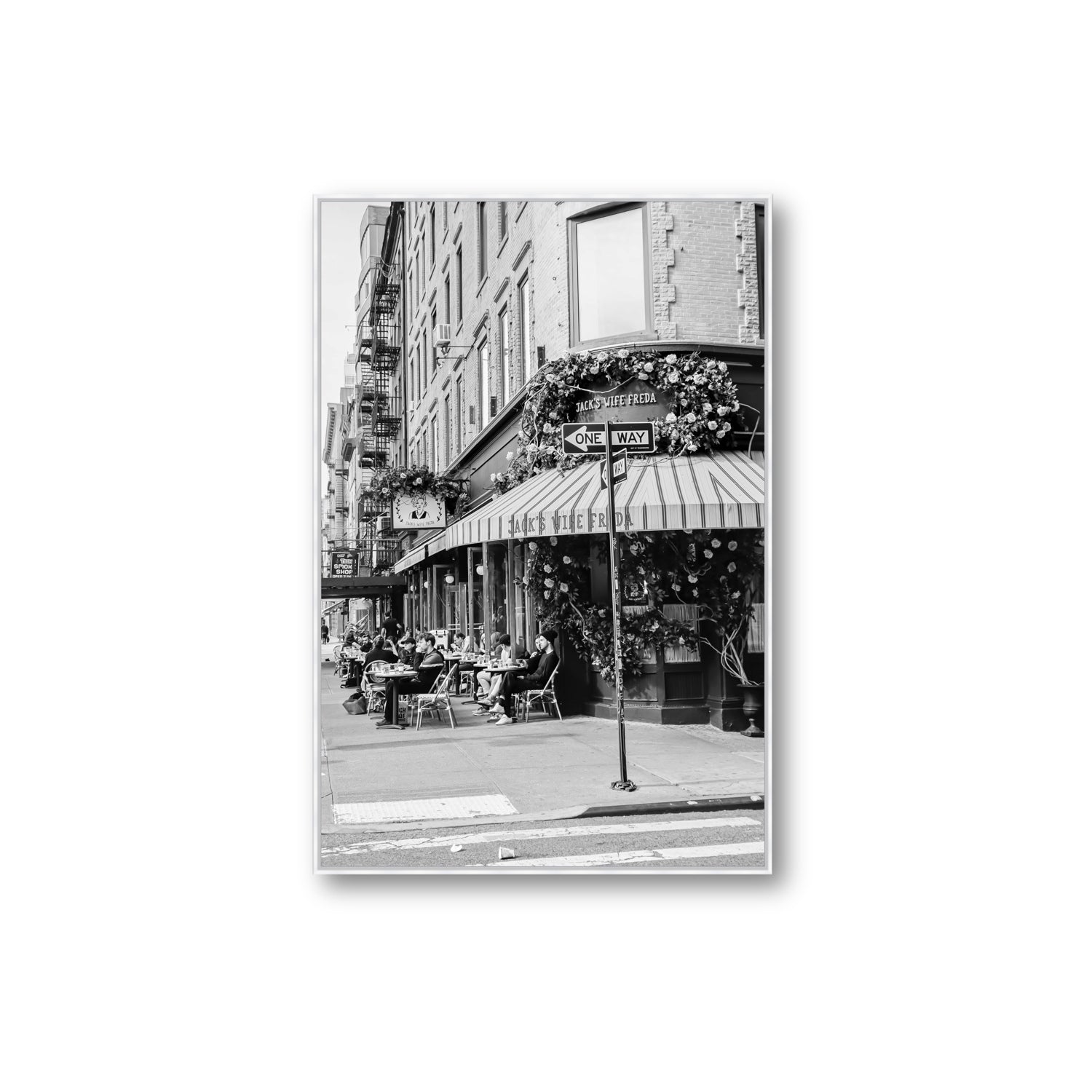 Freda's Feast New York NYC Black & White wall art Extra Large fine art canvas in white float frame