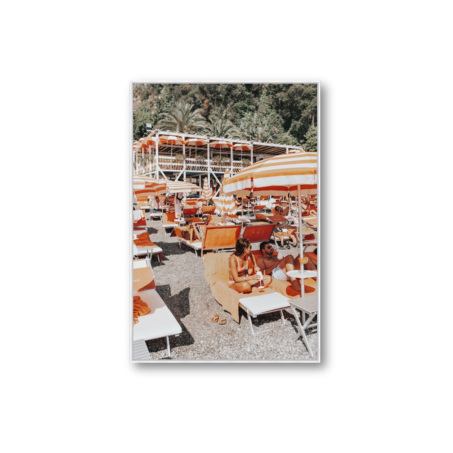 Lounging In Lido fine art print, Positano, Italy, Extra Large, White Float Frame, Fine Art Canvas