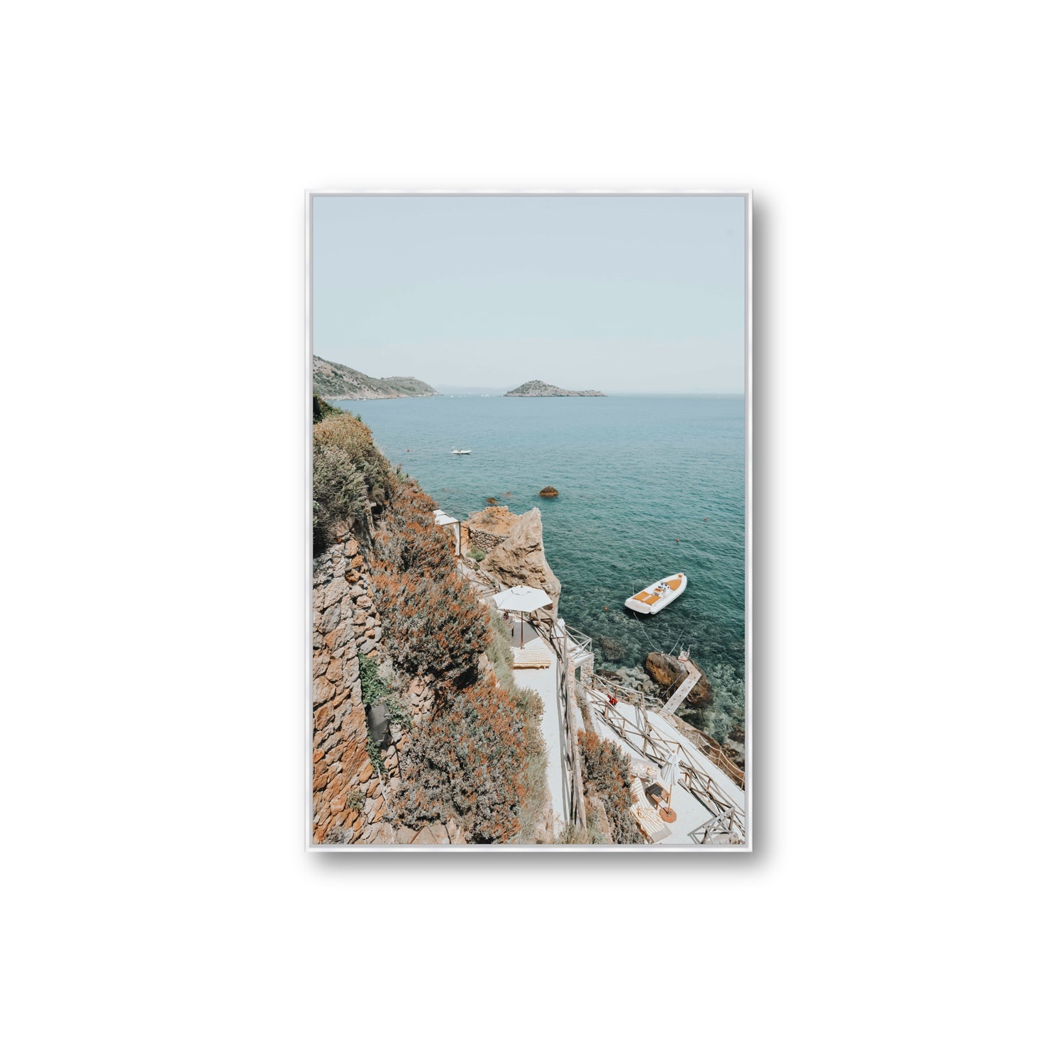 Front Row Seat Tuscany coastal wall art Extra Large fine art canvas in white float frame