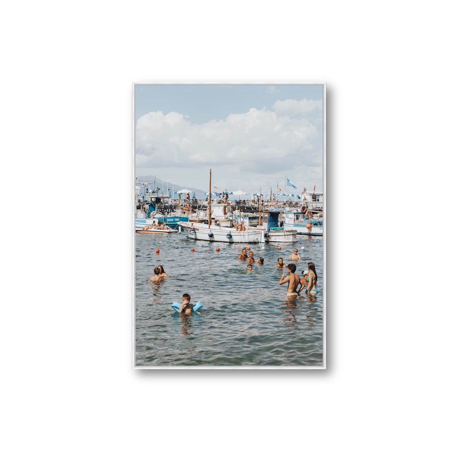 Vacanze Italiane Sorrento Italian coastal wall art Extra Large fine art canvas in white float frame