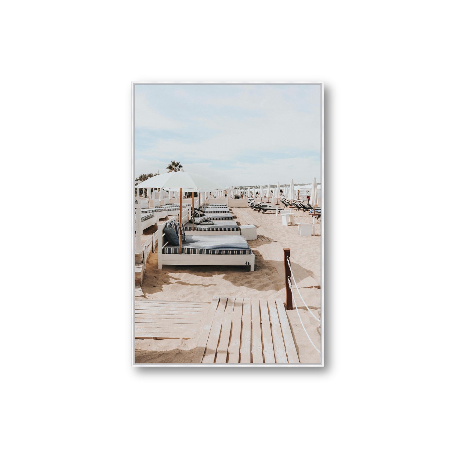 Coastal Repose Puglia beach Mediterranean fine art print Extra Large fine art canvas in white float frame
